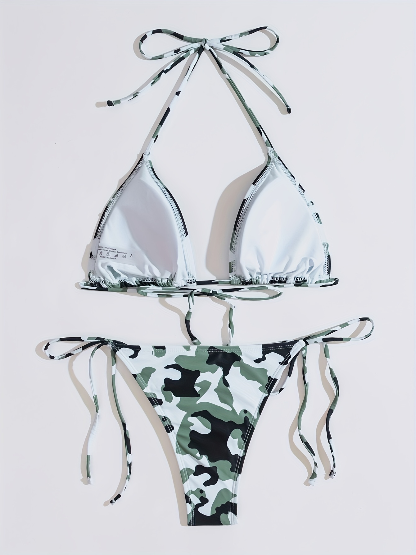 camo halter v neck bikini sets tie back backless Temu Nigeria