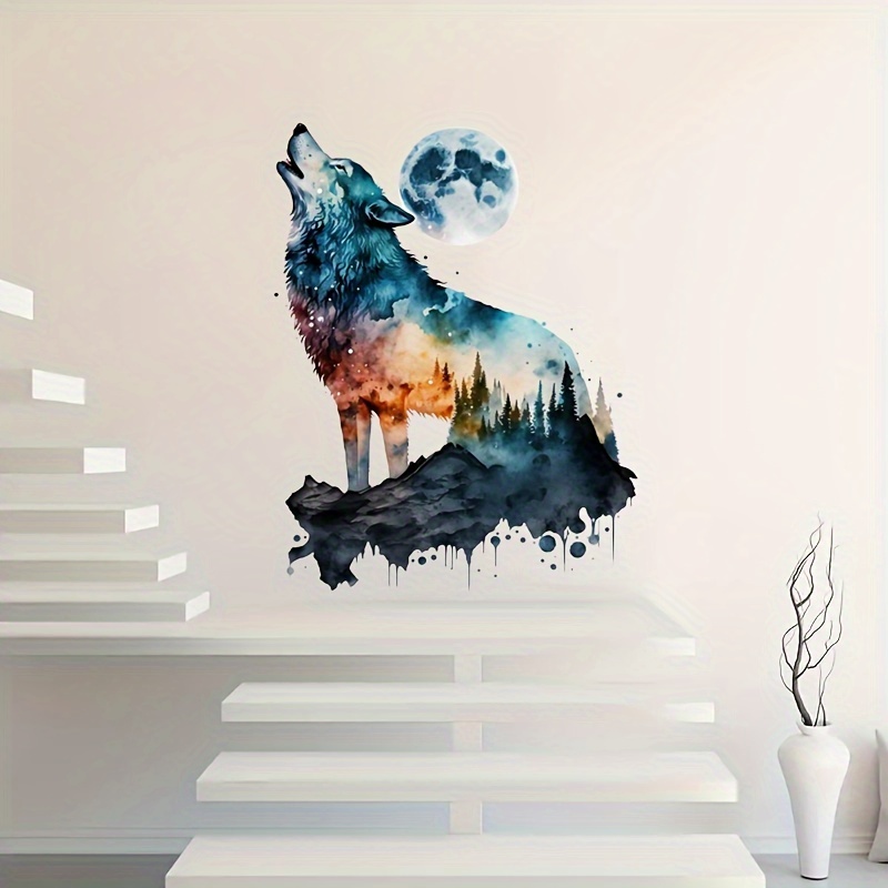 

1pc Color Wolf Wall Stickers, Bedroom Living Room Study Sofa Background Wall, Office Decoration, Movable Stickers