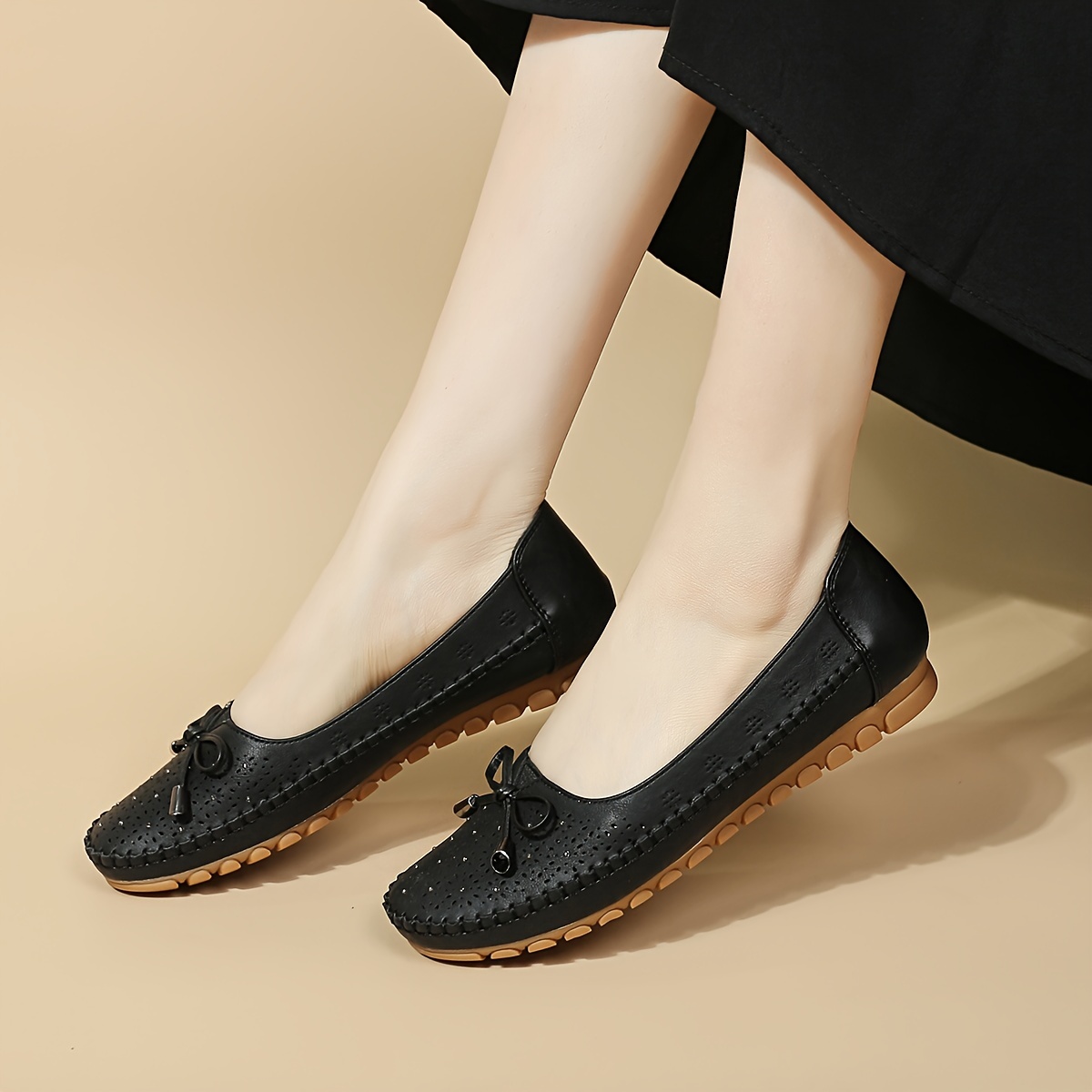 women s solid color elegant flast bowknot decor soft sole details 6