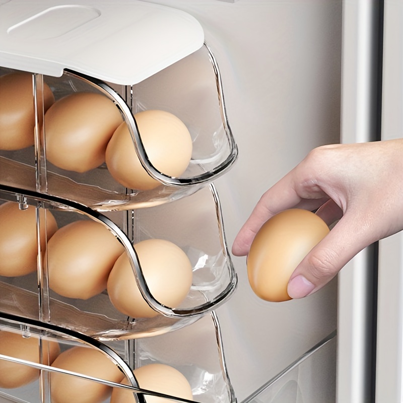 Egg Holder For Refrigerator, Automatically Rolling Egg Storage Container, 2  Tier Rolling Egg Dispenser For Refrigerator Countertop Cabinet