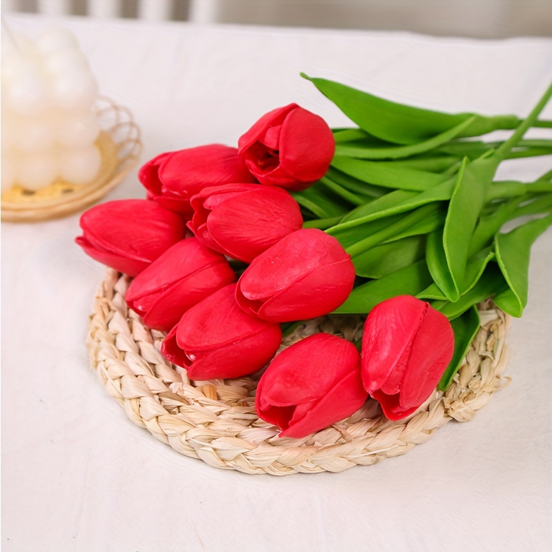 Conjunto Ramo Tulipanes Tacto Real Flores Tulipanes Mini Pu - Temu
