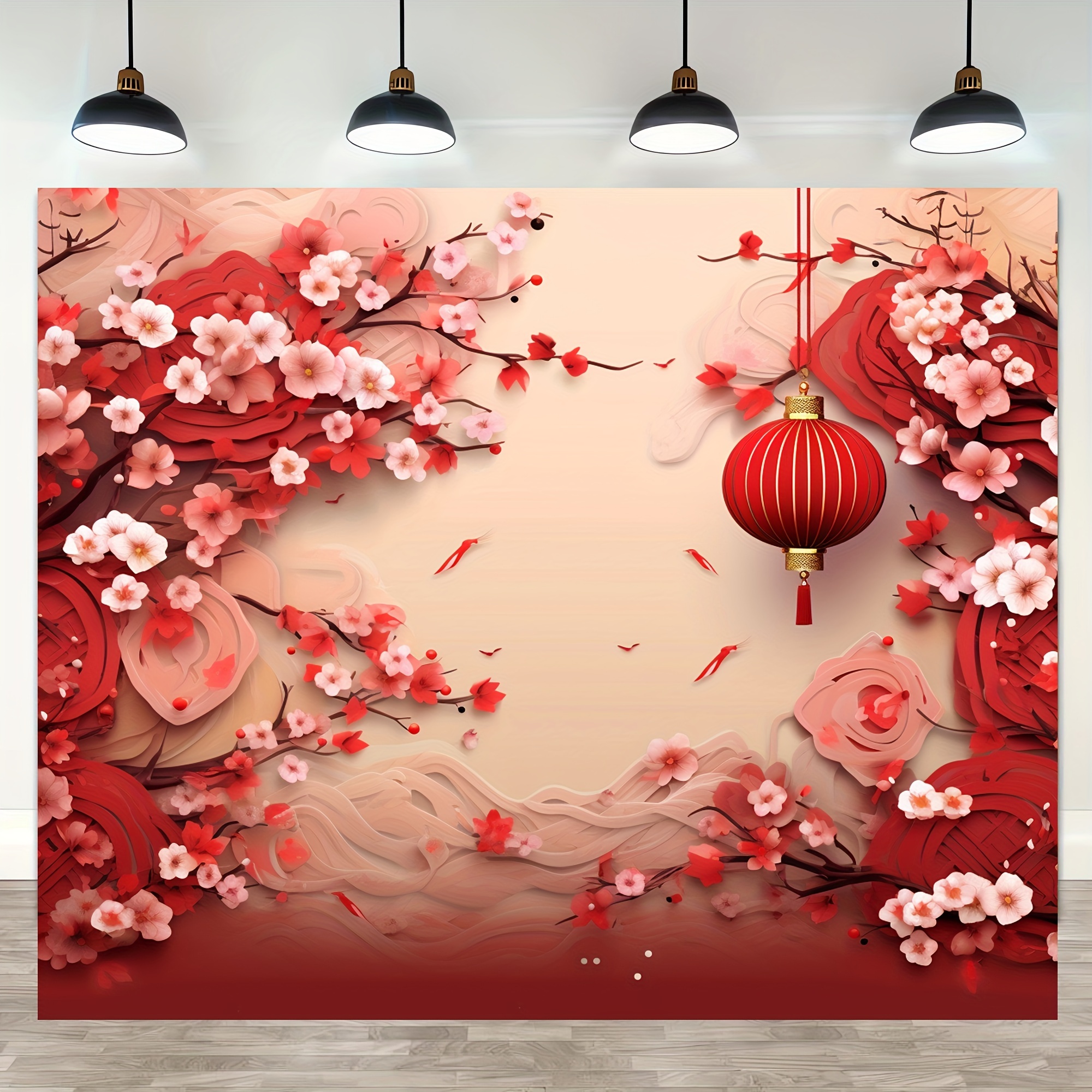 

1pc, 51×59in/70.8×90.5in, Polyester Chinese Asian New Year Theme Party Backdrop Chinese Spring Festival Celebration Red Lantern Floral Flowers Photography Background New Year Party Adults Photo Props