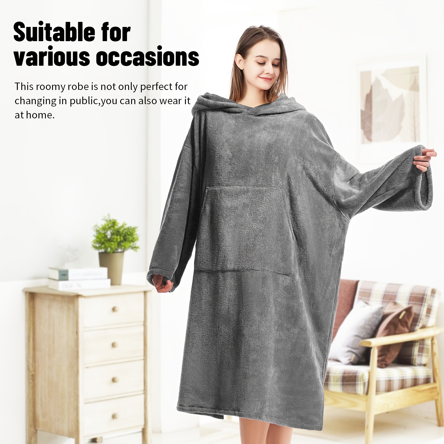 Surf Poncho Changing Robe, Super Soft Swimming Poncho Changing Towel with  Pocket and Hood for Outdoor Indoor (Gray)