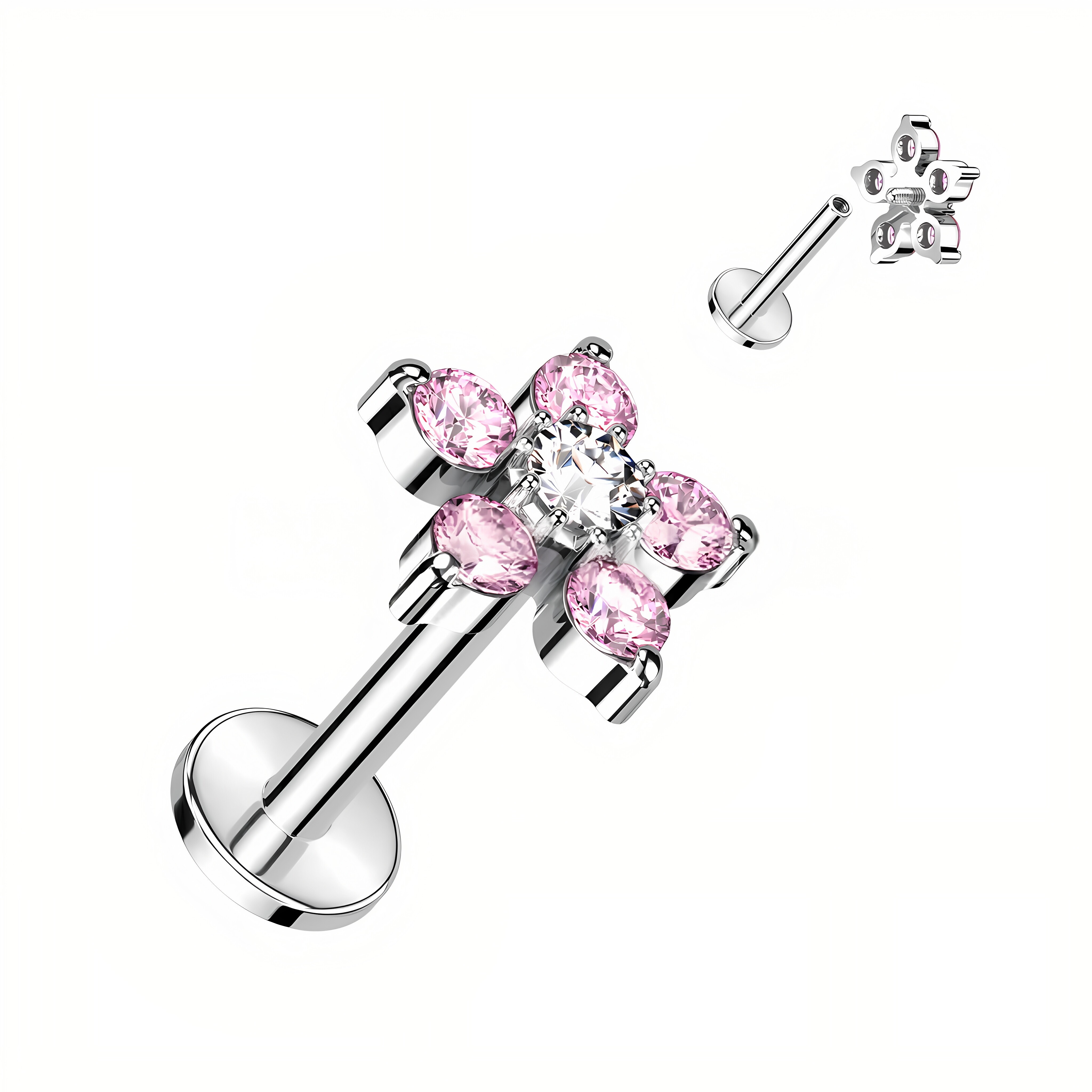 Floral Zirconia Ear Studs Stainless Steel