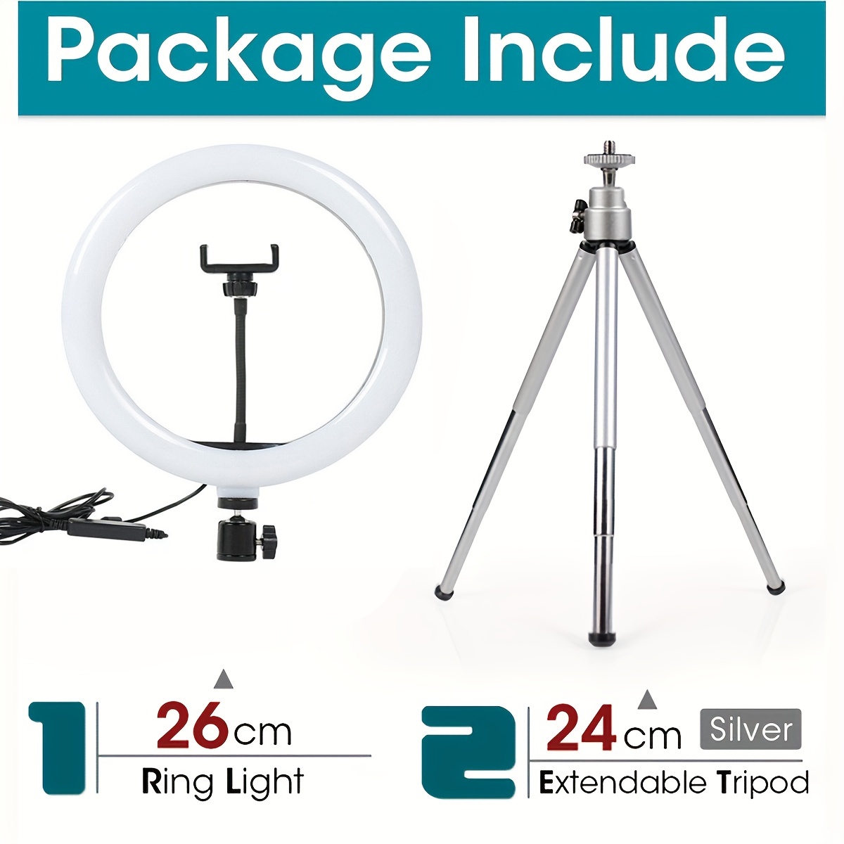 Standing Selfie Light, 26 cm Ring Light With 3 Modes, Extendable