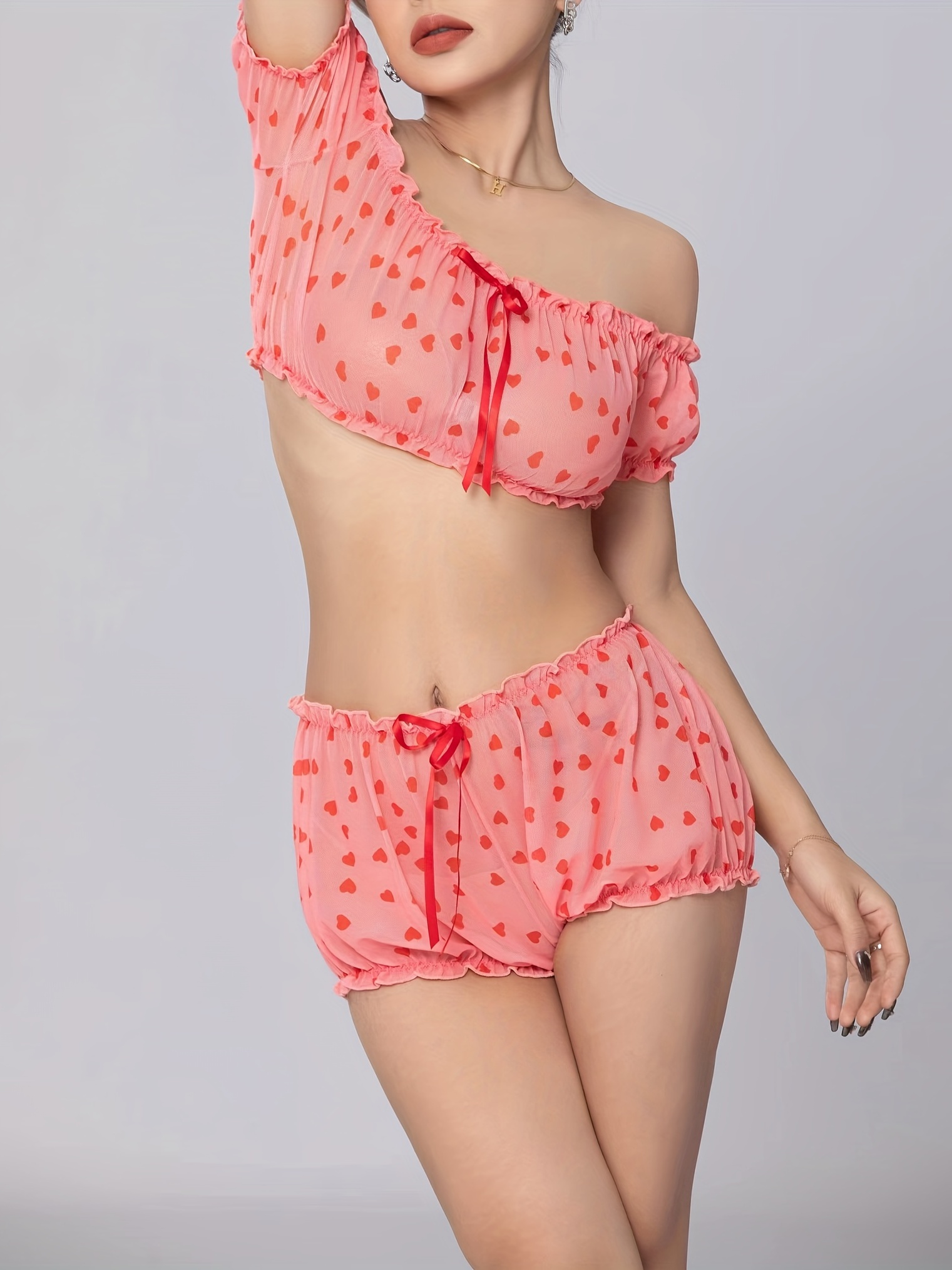 Mesh Heart Cami & Shorts Pajama Set