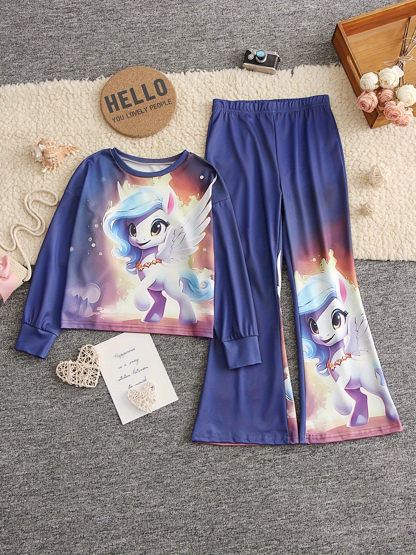 2pcs Unicorn Graphic Outfits Girls Comfy Sets Spring Fall Party Gift