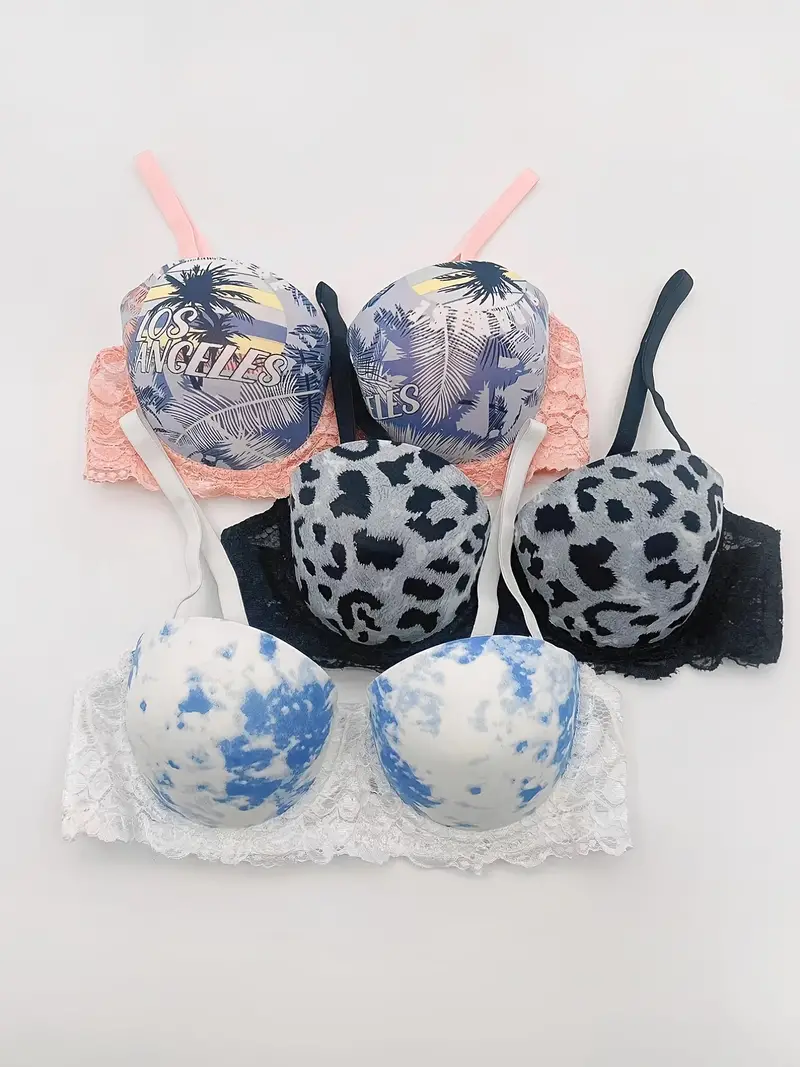 Women's Printed Removable Shoulder Strap Setting Cup Bras - Temu