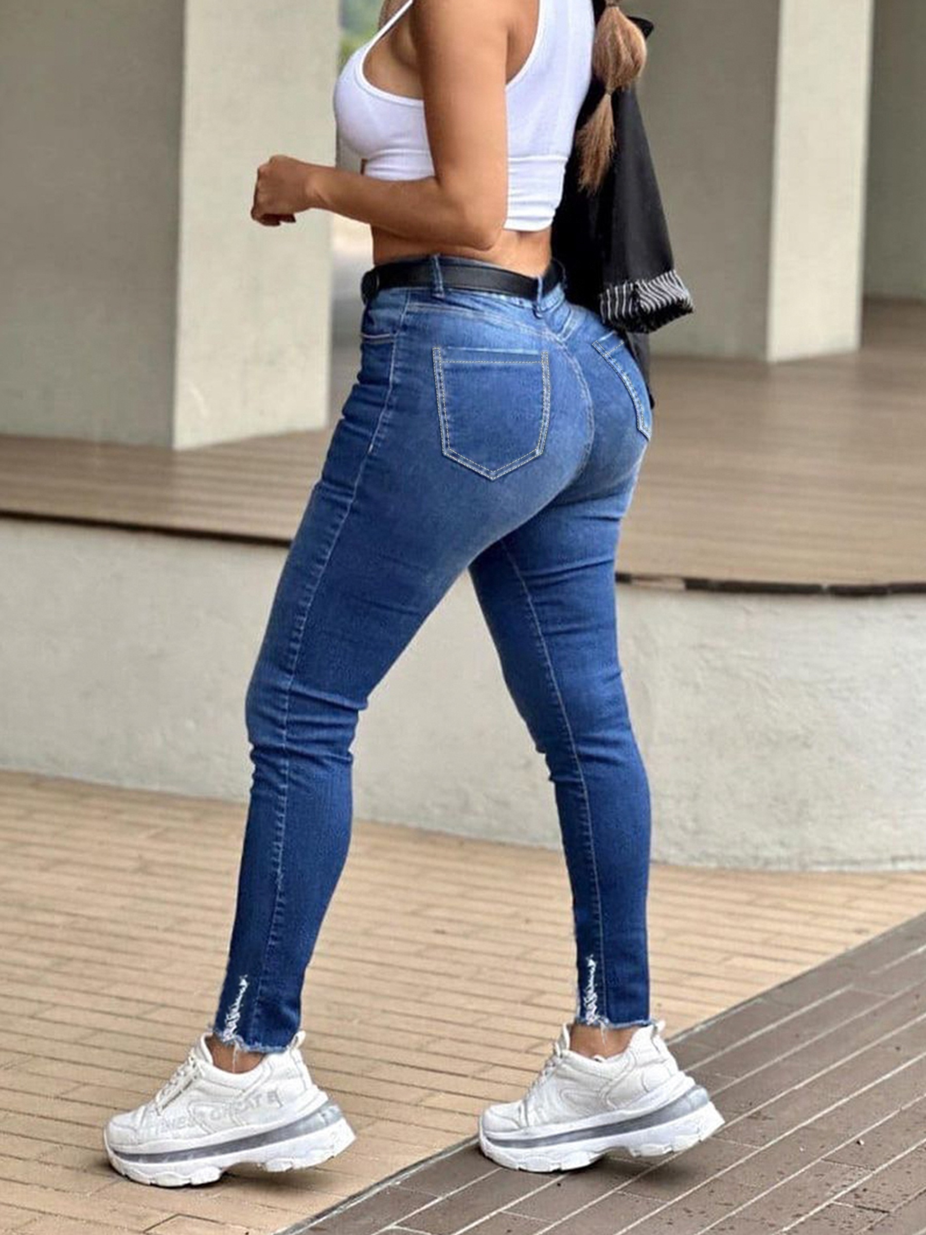  Jeans para mujer de talla grande, jeans ajustados de