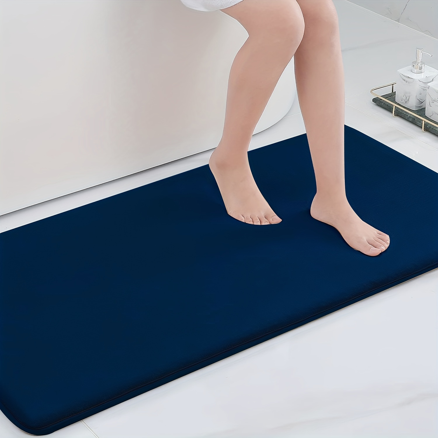 Solid Navy Blue Bathmat Set Durable Non slip Bathroom Rug - Temu