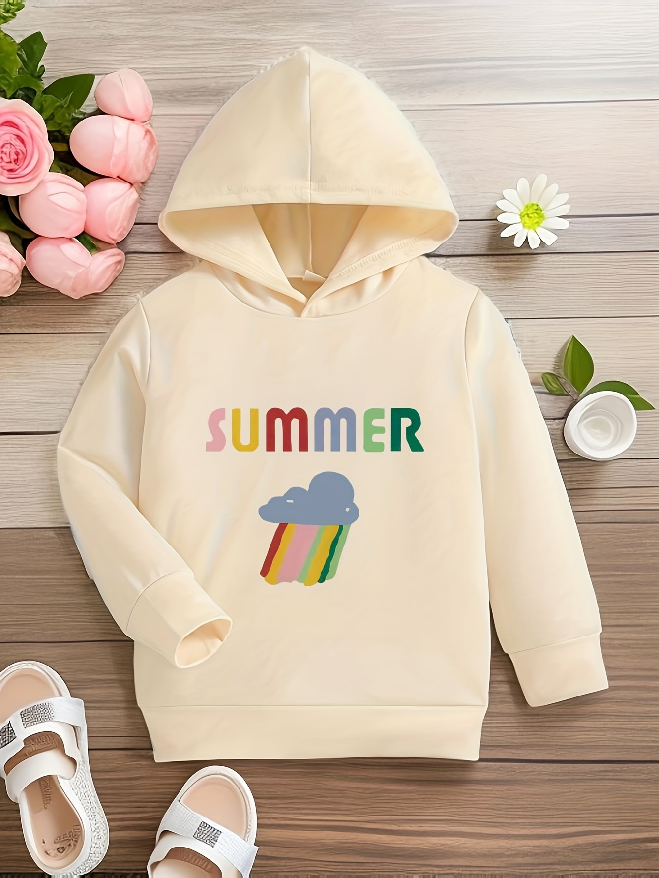 Summer Rainbow Rain Print Hoodies For Girls Graphic Hoodie Temu