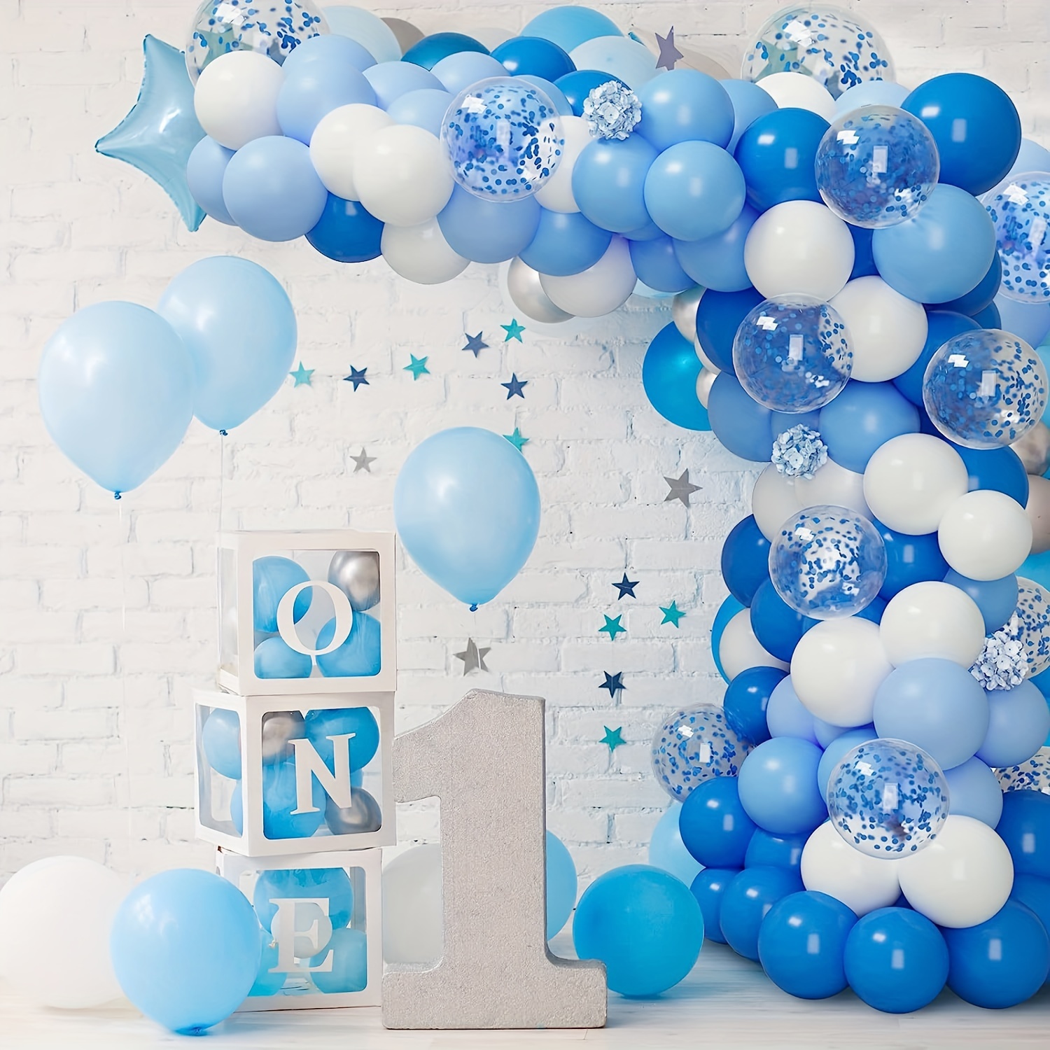 113 pezzi, palloncino in lattice bianco blu da 10/12 pollici adatto per  feste di compleanno, matrimoni, cerimonie di laurea, decorazione di sfondo  per stanza con arco di palloncini, forniture per decorazioni per