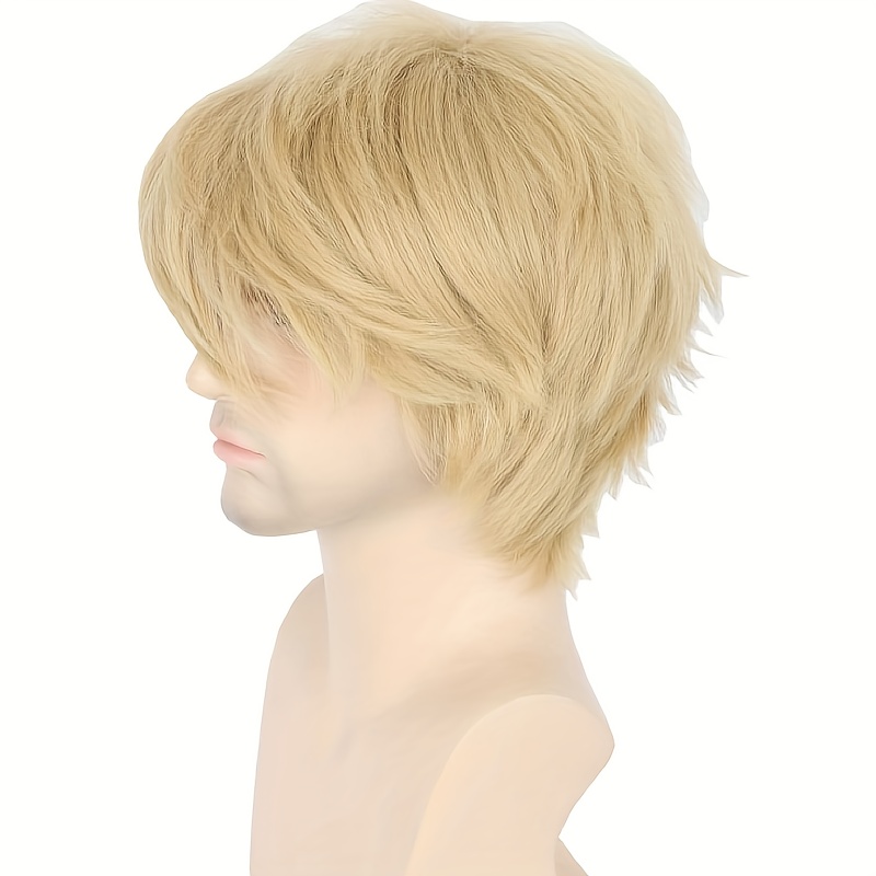 1pc Men s Wig Dirty Blonde Short Layer Fluffy Cosplay Halloween Costume Wig