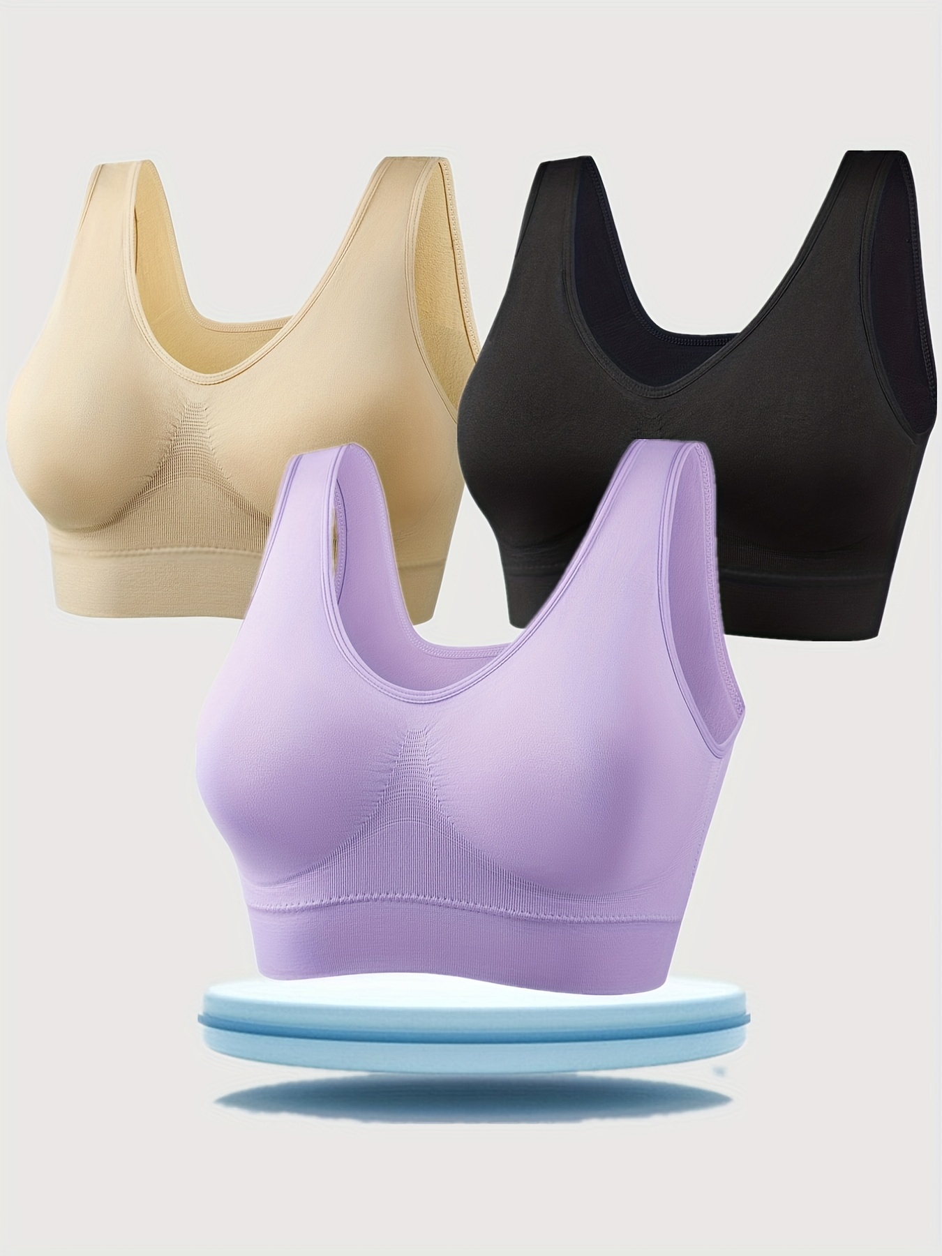 3pcs Seamless Wireless Sports Bras, Comfy & Breathable Running Workout Tank  Bra, Women's Lingerie & Underwear