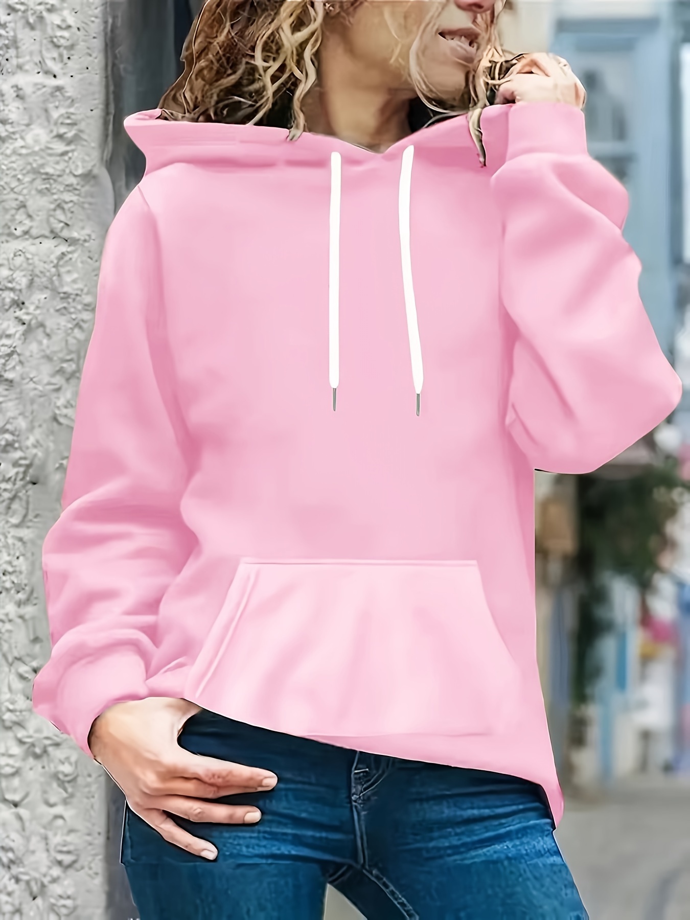 Ripped Drawstring Hoodies, Casual Kangaroo Pocket Long Sleeve Sweatshirt,  Women's Clothing