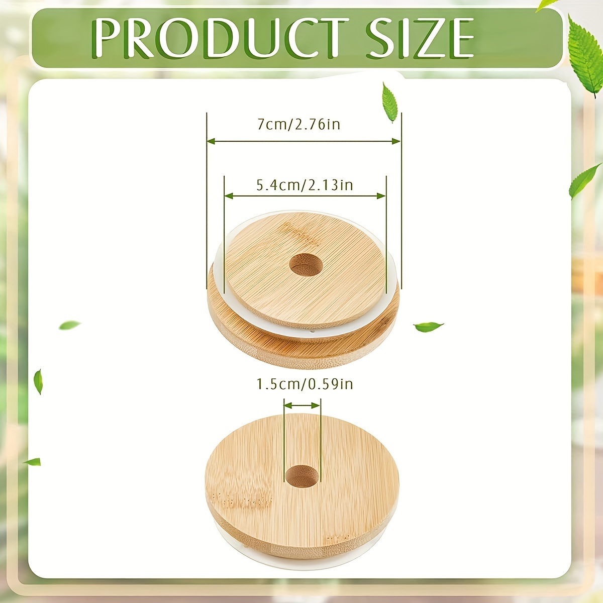 Reusable Bamboo Mason Jar & Beer Can Glass Lid with Straw Hole - 70mm