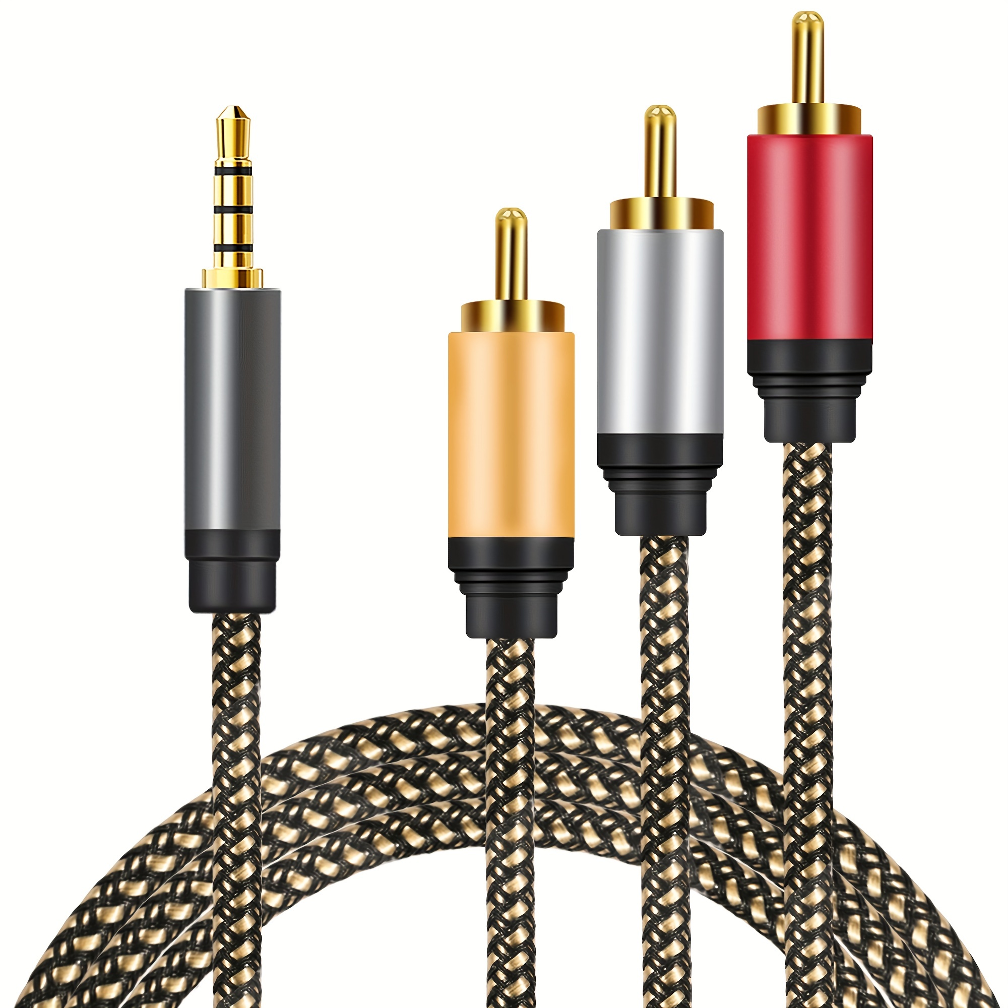 10FT 3.5mm to 3 RCA Male Plug to RCA Stereo Audio Video Male AUX Cable,  3.5mm to RCA Camcorder AV Video Output Cable 1/8 TRRS to 3 RCA Male Cord