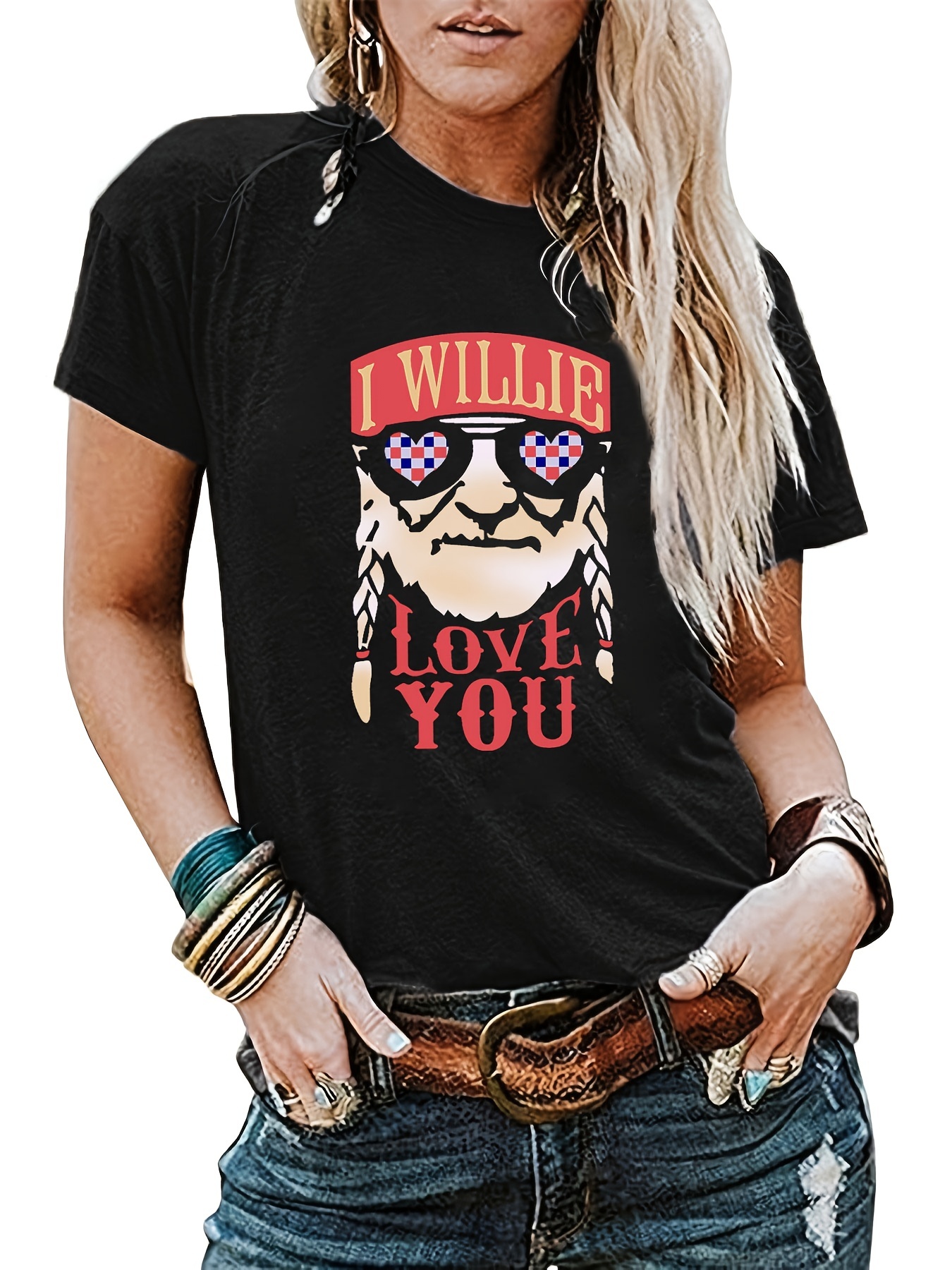 Womens Summer Tops Short Sleeve Love Print Cute Graphic Tees One