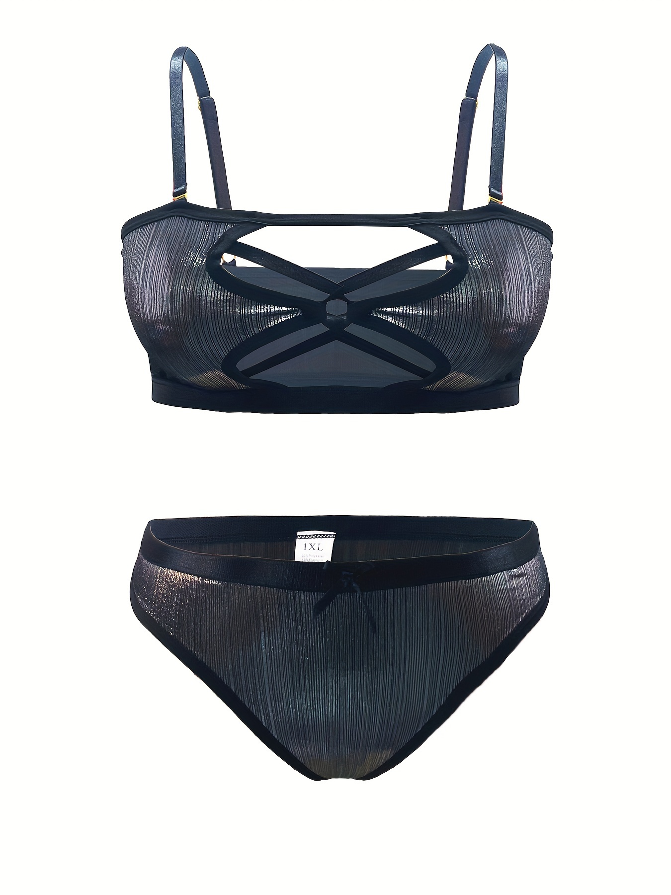 Women's Shiny Metallic Lingerie Bra Thong Underwear Set Underwire Sexy  Sleepwear