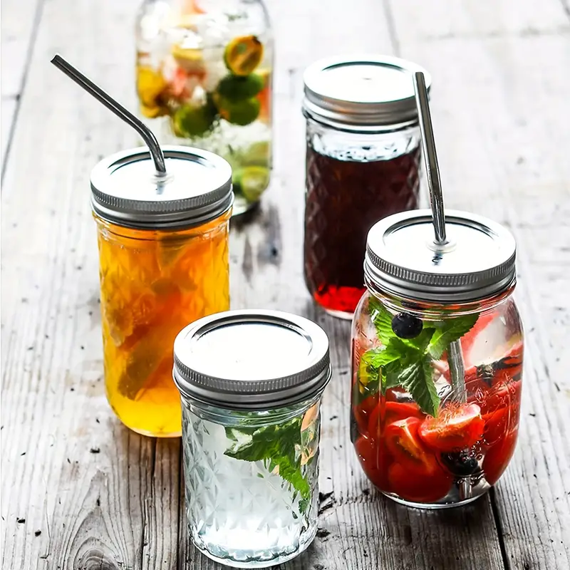 A2t55 Glass Jars With Regular Lids, Mason Jar With Airtight Lids, Clear  Glass Jar Ideal For Jam, Honey, Shower Favors, Fish Sauce All-in-one  Container With Silver Lid, Multipurpose Round Latch Reusable Can