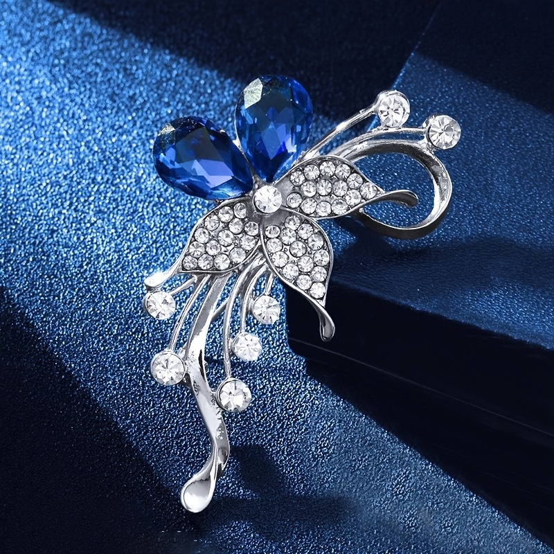 Rhinestone Flower Brooch Bouquet Blue Crystal Corsage Pins Broches Para  Ropa Mujer Gift For Women Girls