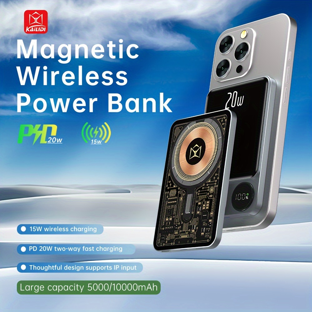 Magnetic Wireless Power Bank 5000mah Slim Light Magnetic - Temu