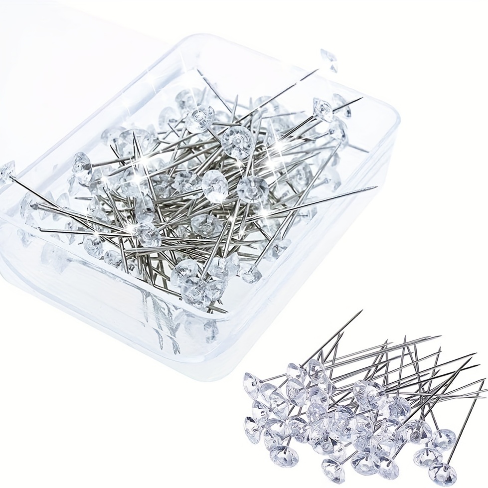 200 PCS Bouquet Pins Flower Pins, 1.5'' Straight Pins Clear Sewing Pins  Crystal Diamond Head Pins for Craft Wedding Jewelry Decoration