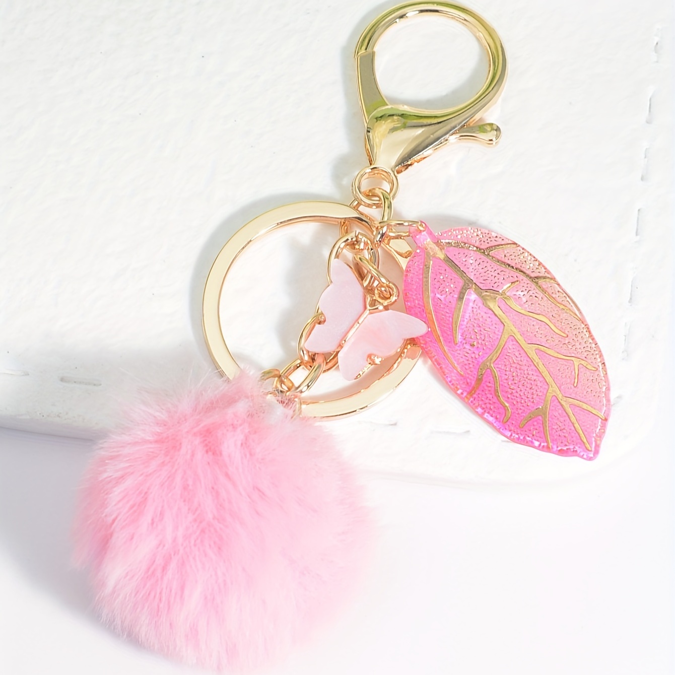 Butterfly Leaf Pom Pom Keychain Cute Fairy Core Key Ring Purse Bag Backpack  Car Key Charm Women Girls Valentines Day Gift, Today's Best Daily Deals