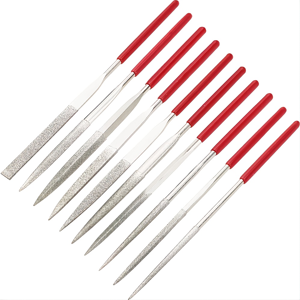 GOXAWEE 10pcs Mini File Set 150 Grit Needle Files Tools Flat Coated Files Small Tip Files For Wood Metal And Plastic Sanding