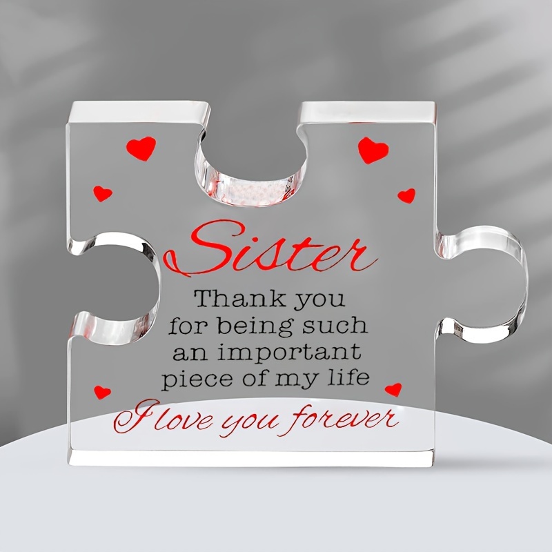 Engraved Block Puzzle Gifts Puzzle-Shaped Acrylic Plaque for Sister Bestie  Mom