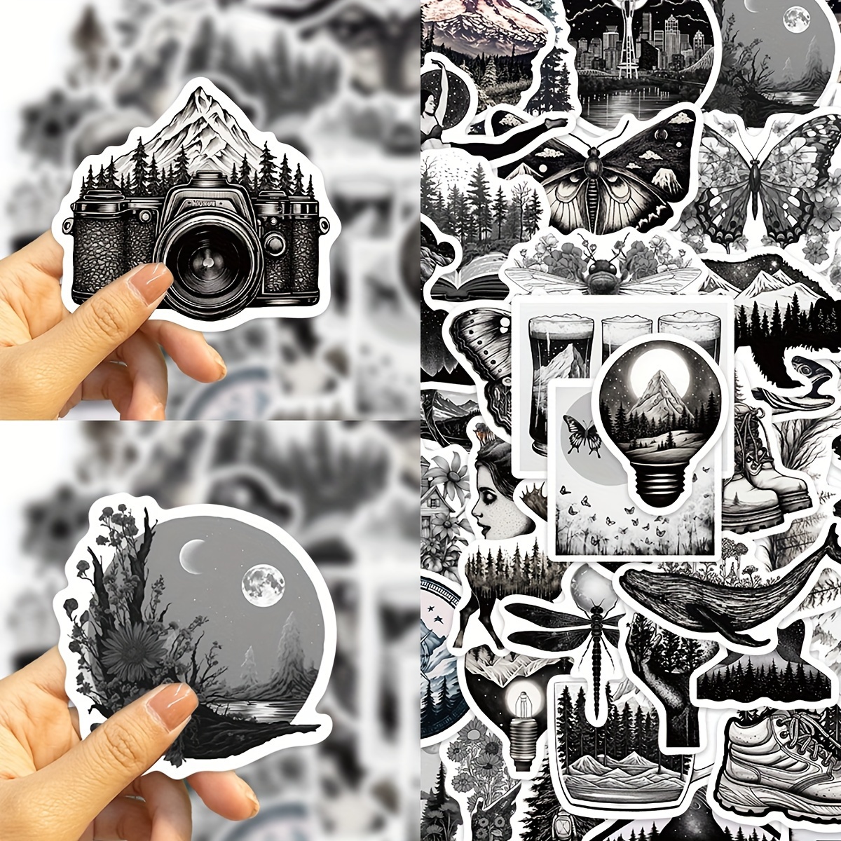 50 Gothic Stickers Black and White Graffiti Spoof Sticker Camera