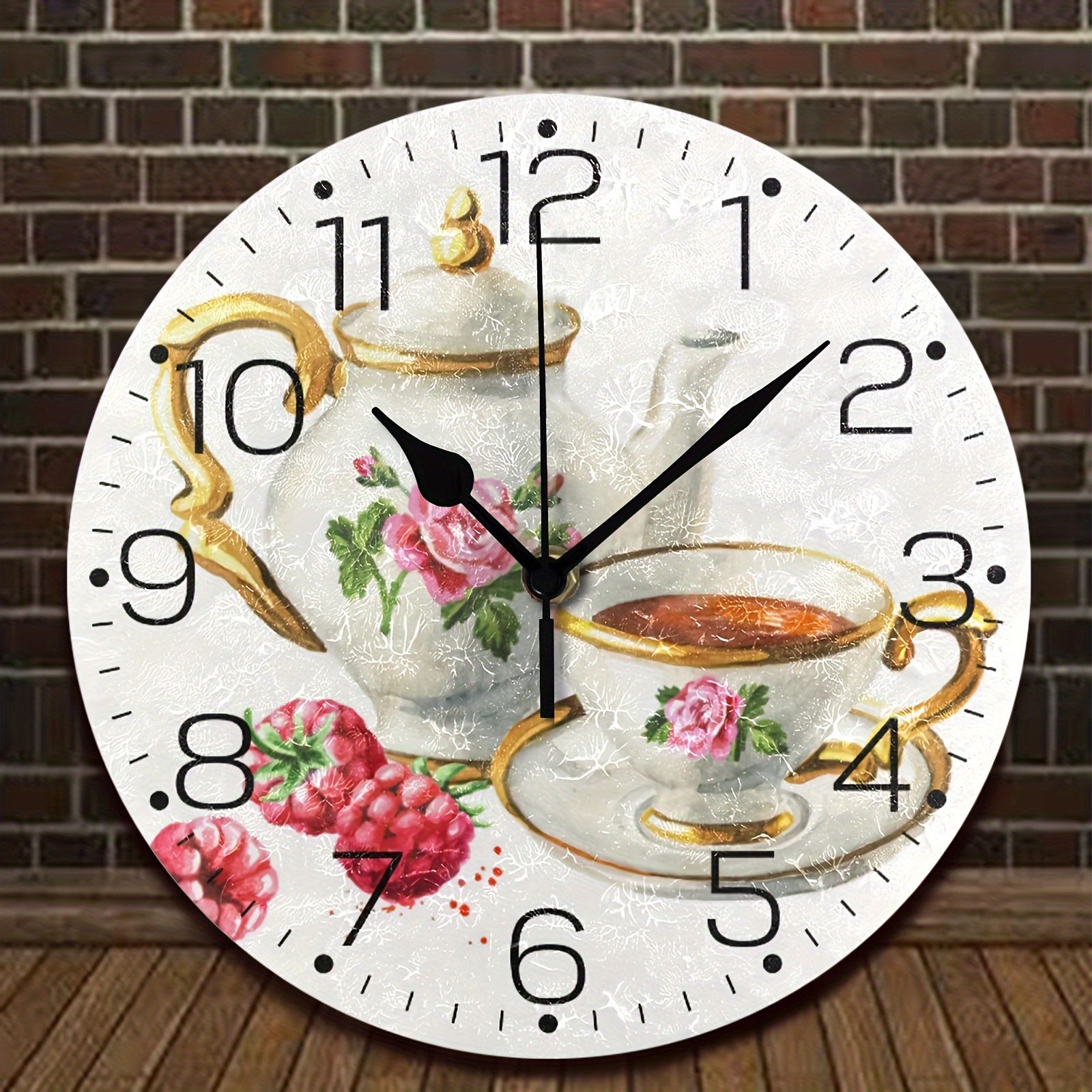 

1pc, 10in Cup Of Tea Style Wall Clock, Silent Wall Clock, Modern Round Decorative Wall Clock, For Living Room Kitchen Bedroom Office School Classroom Farmhouse Decor, Aa Battery (not Included)