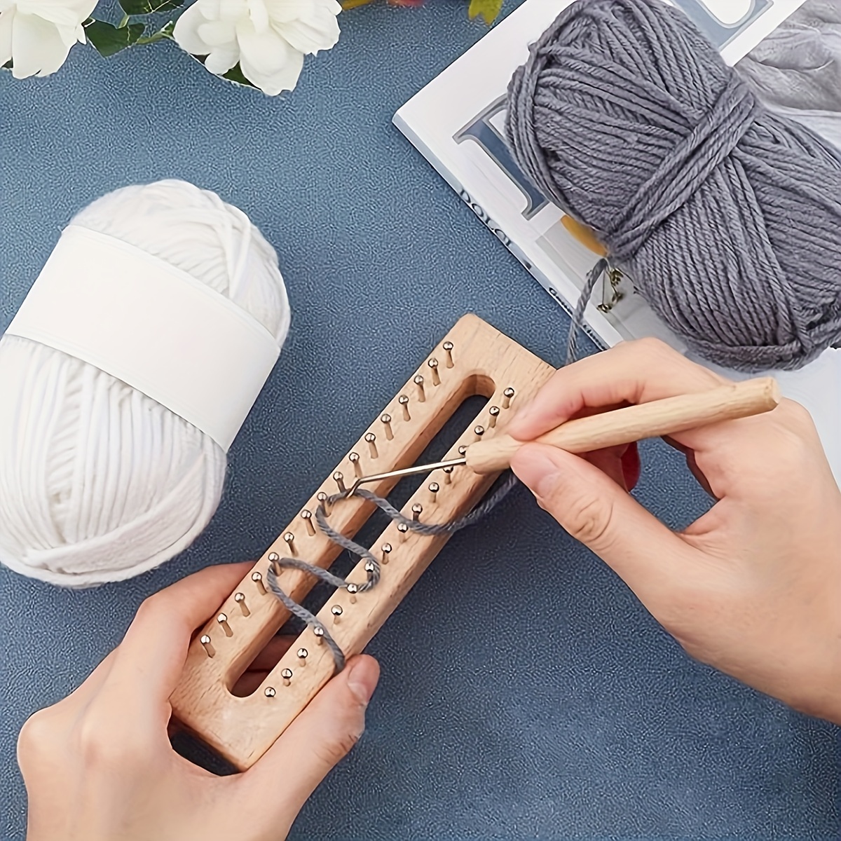 1set Wooden Knitting Loom Rectangular Knitting Loom Board Hook Set DIY  Craft Tools Kit For Hats Scarves Socks Gloves Hats Making Handmade Craft