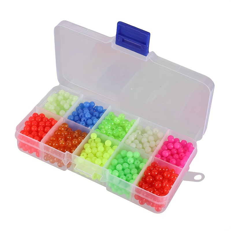 1000pcs/box Luminous Soft Plastic Fishing Beads Kit - Oval Round  Fluorescent Egg Beads for Deep Sea and Night Fishing