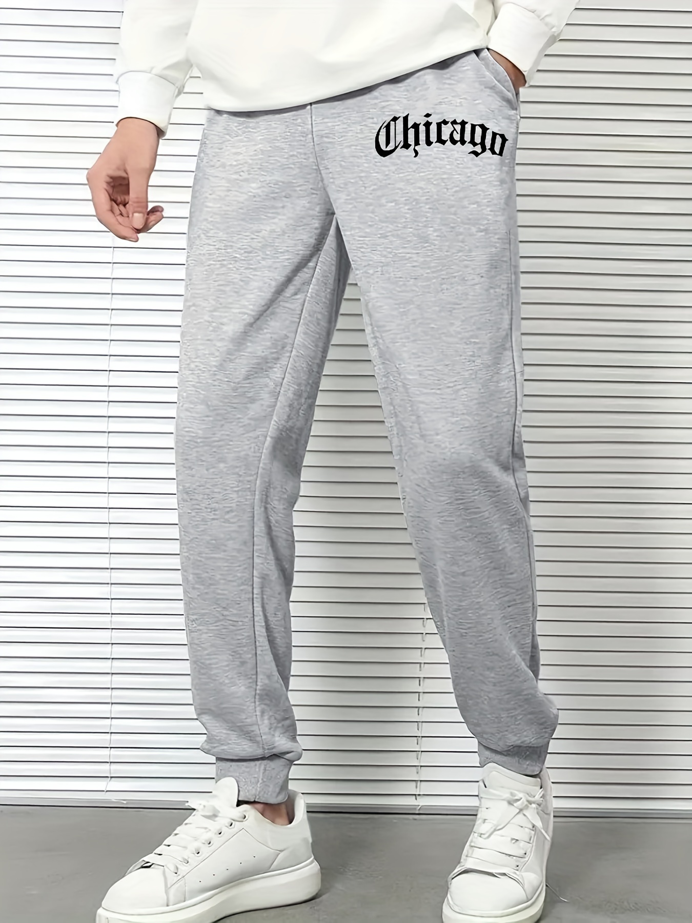 Elegante Pantalón Chándal Estampado Gráfico Chicago Hombre - Temu