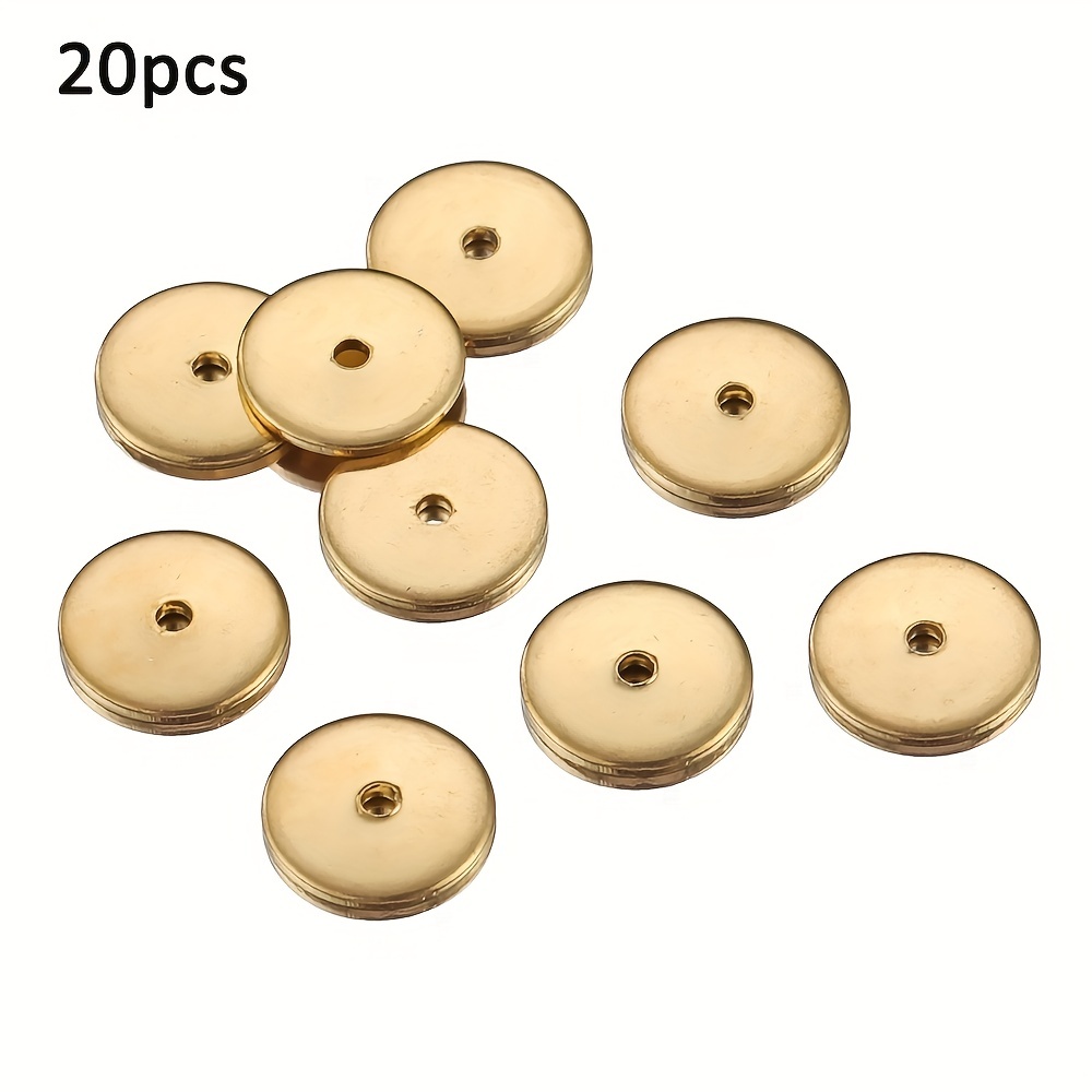 Image of 20pcs Stainless Steel Flat Round Spacers Loose Beads Charms Pendants For Necklace Bracelet Earrings Making Supplies