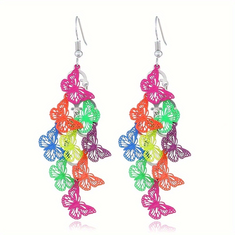 TEMU 1 Par De Pendientes Colgantes De Mariposa Coloridos Aleatorios Para Mujeres, Creativos Y Especiales, Interesantes Colisiones De Colores, Estilo