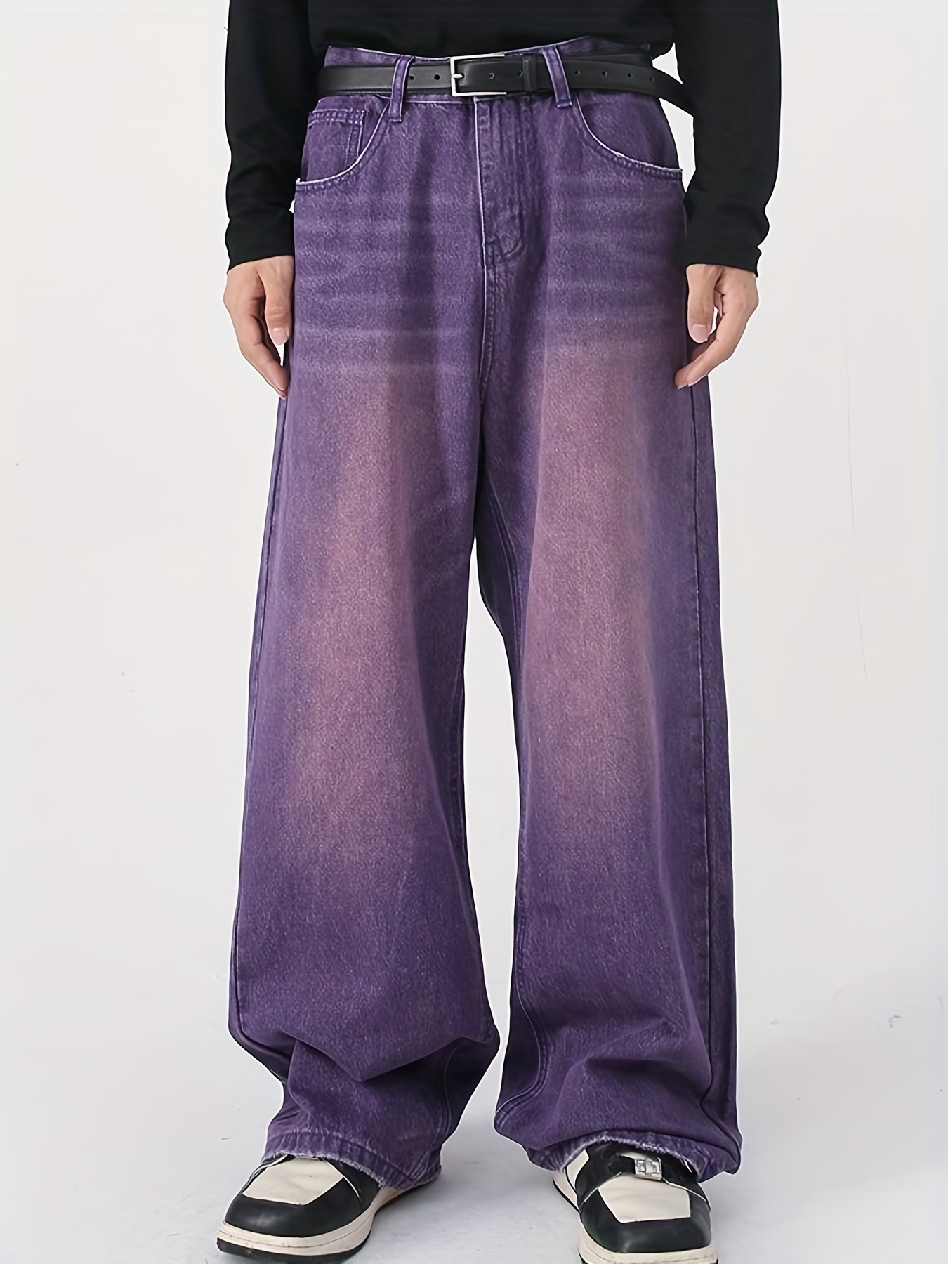 Vaqueros holgados de pierna ancha para hombre, pantalones de mezclilla  desgastados vintage estilo callejero con bolsillo
