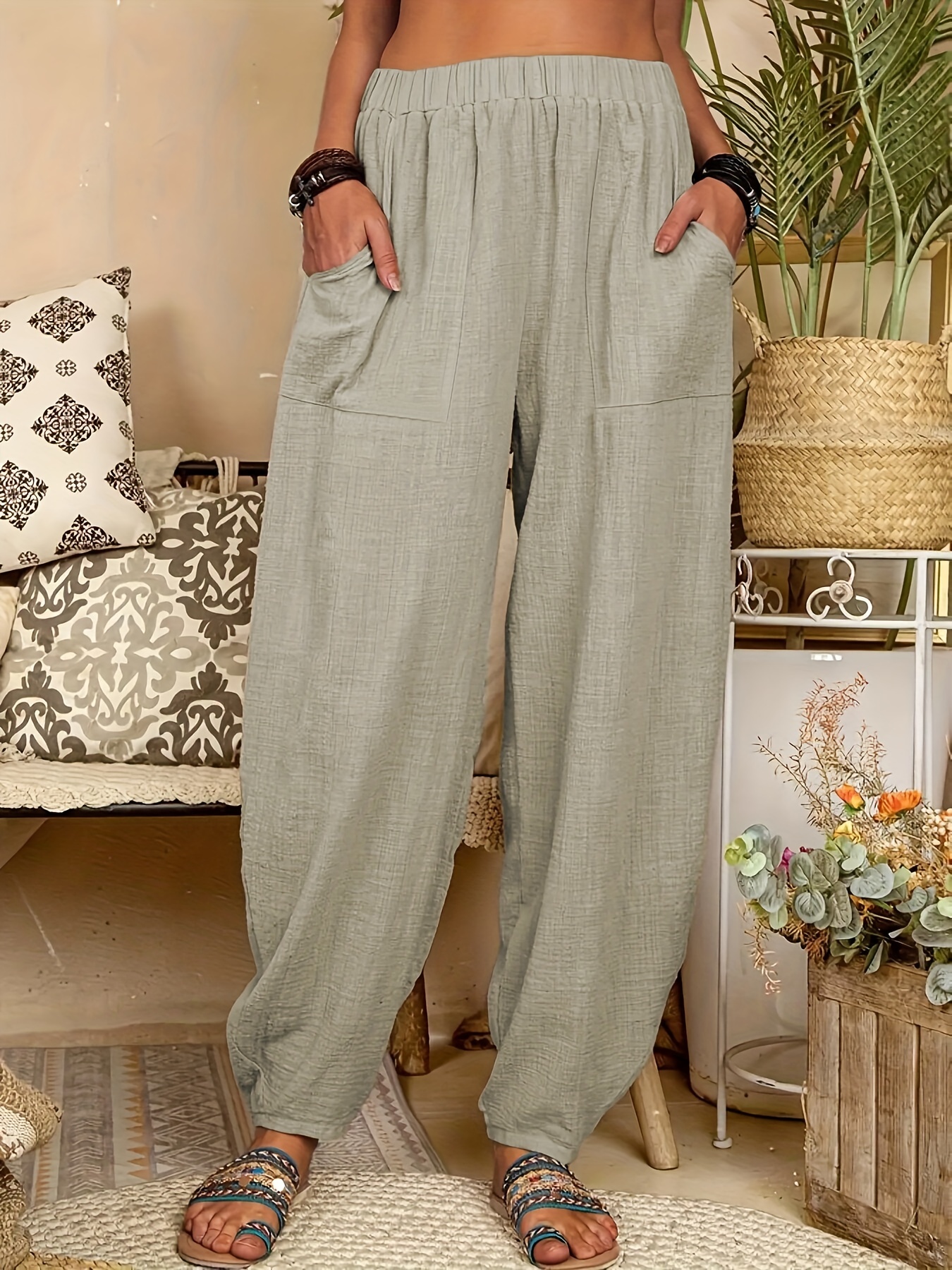 Yoga Pants for Women Plus Size Harem Pants Smocked Waist Boho Pants Hippie  Pants With Pockets Summer Clothing -  Canada