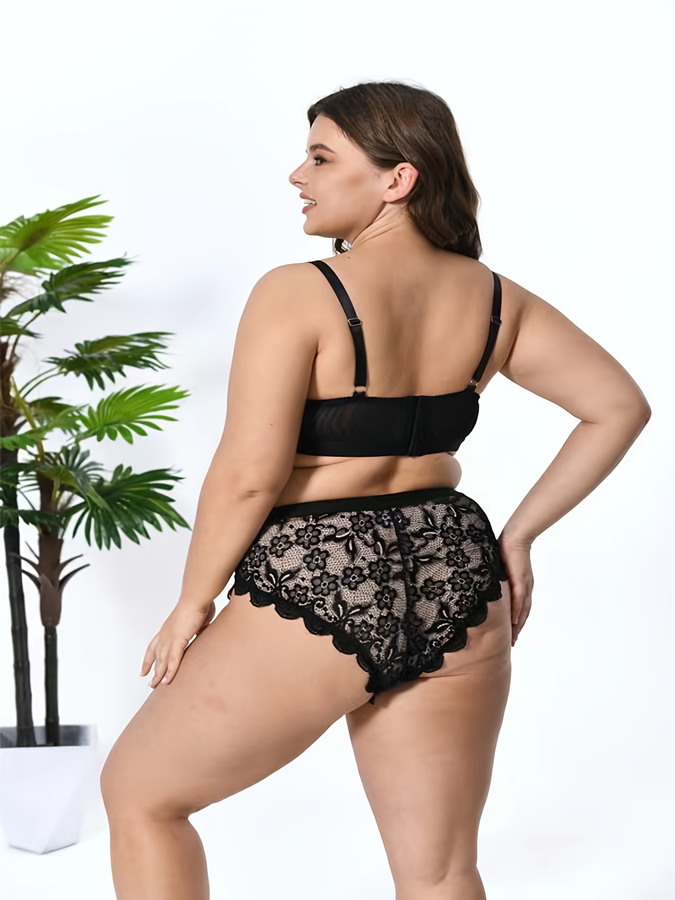 4 Colors Womens Plus Size Floral Lace Scalloped Trim Sexy-Lingerie Set Bra  Panty