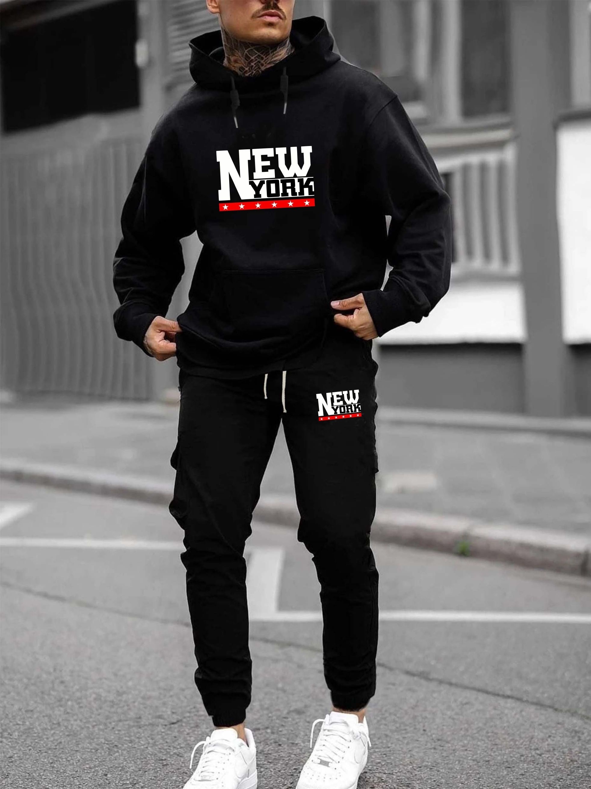 New York Print Men's Outfits Casual Hoodies Long Sleeve - Temu