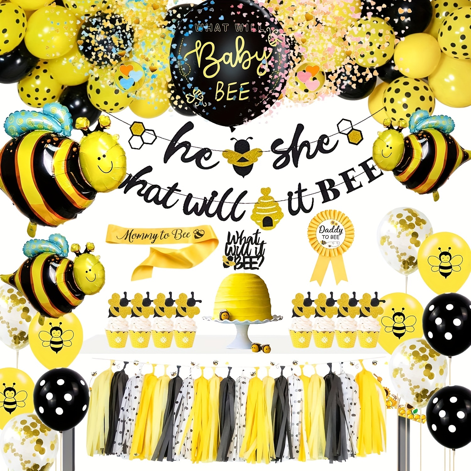 Bee Theme Gender Reveal Party Supplies,party Decorations Include Banner, balloons Arch,tablecloth, Sash, Pin, Toppers, Tassels,for Reveal Party  Decoration - Temu Switzerland