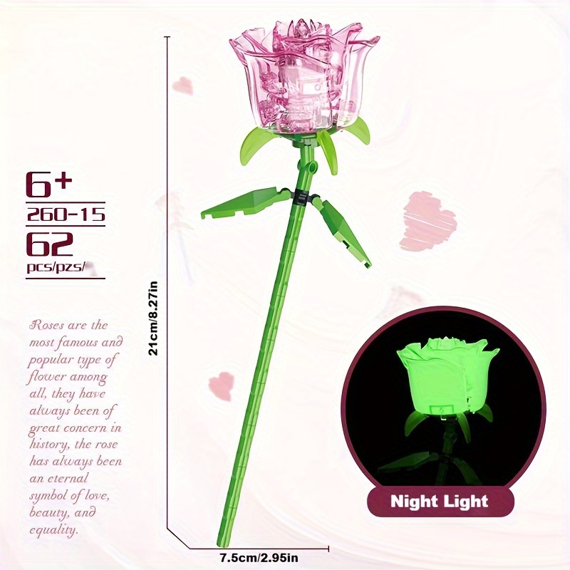 Diy Rose Building Block Flower, Christmas Valentine's Day Gift, New Year's Gift, Desktop Ornament
