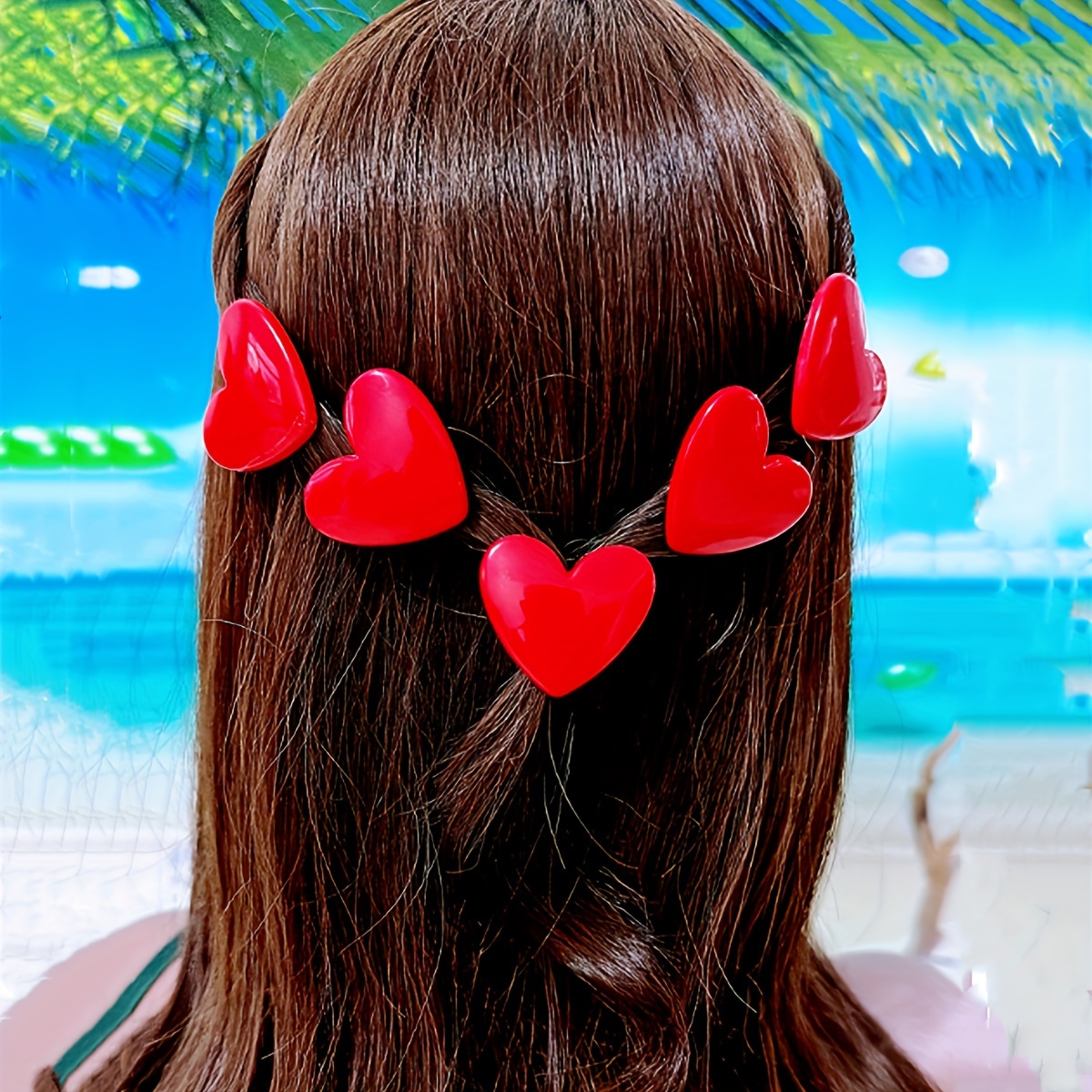 

5pcs Valentine's Day Red Heart Hair Clips Set - Romantic High-quality Resin, Cute For Holiday Party Decor, Hair Clips, Party Decor