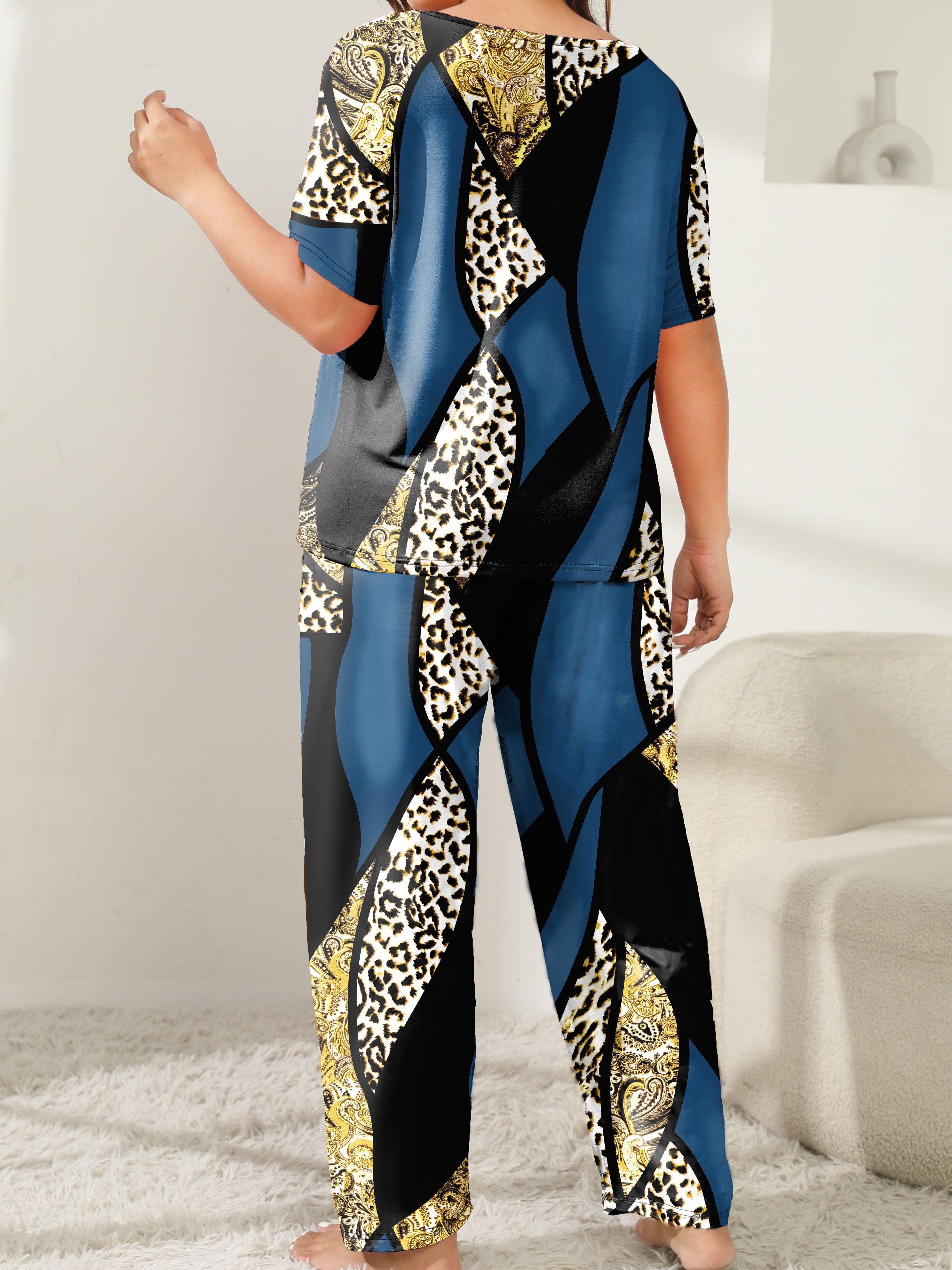 Plus Size Elegant Loungewear Set Women's Plus Leopard - Temu