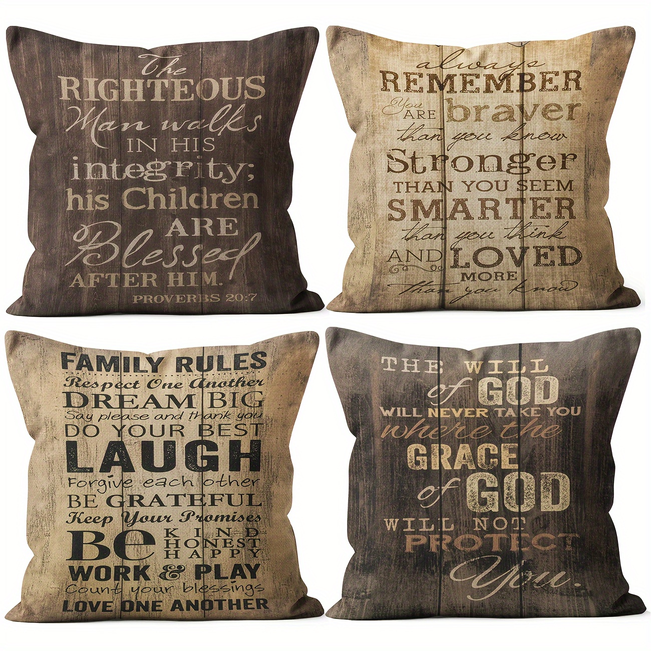 

4pcs Vintage Rustic Style Amazing Inspiring Throw Pillow Covers Gifts For Farm Porch Bench Pillow Cases For Sofa Bed Couch Farm Living Room Decor Short Plush Decor 18x18 Inch