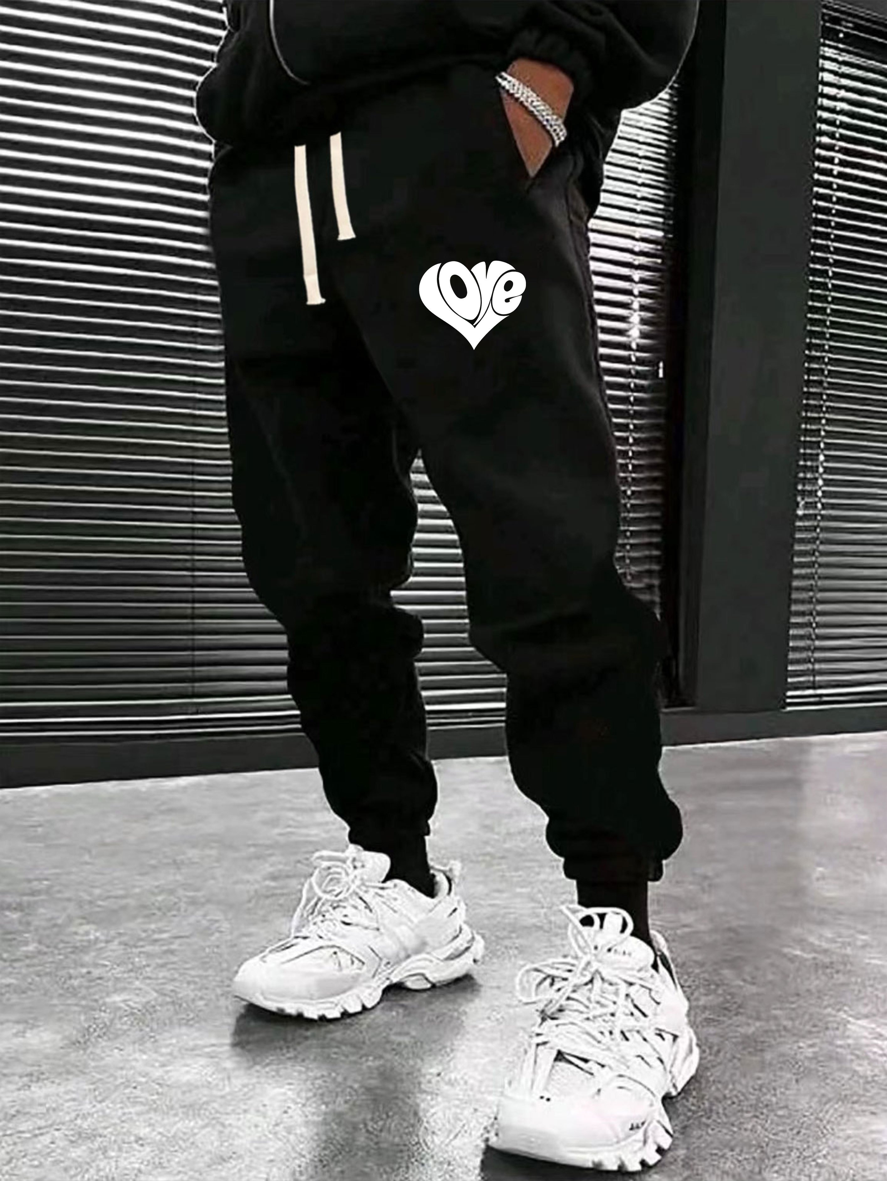 Men's Black Work Print Sweatpants Casual Slightly Stretch - Temu