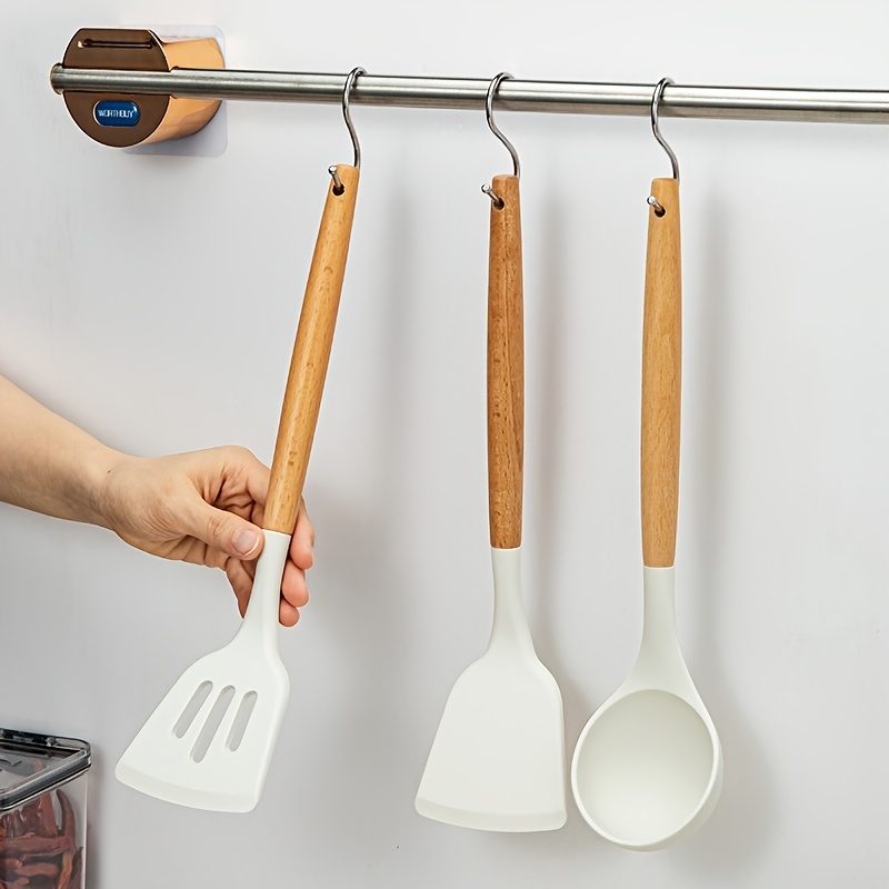 Lot de 9 ustensiles de cuisine en silicone avec manche en bois