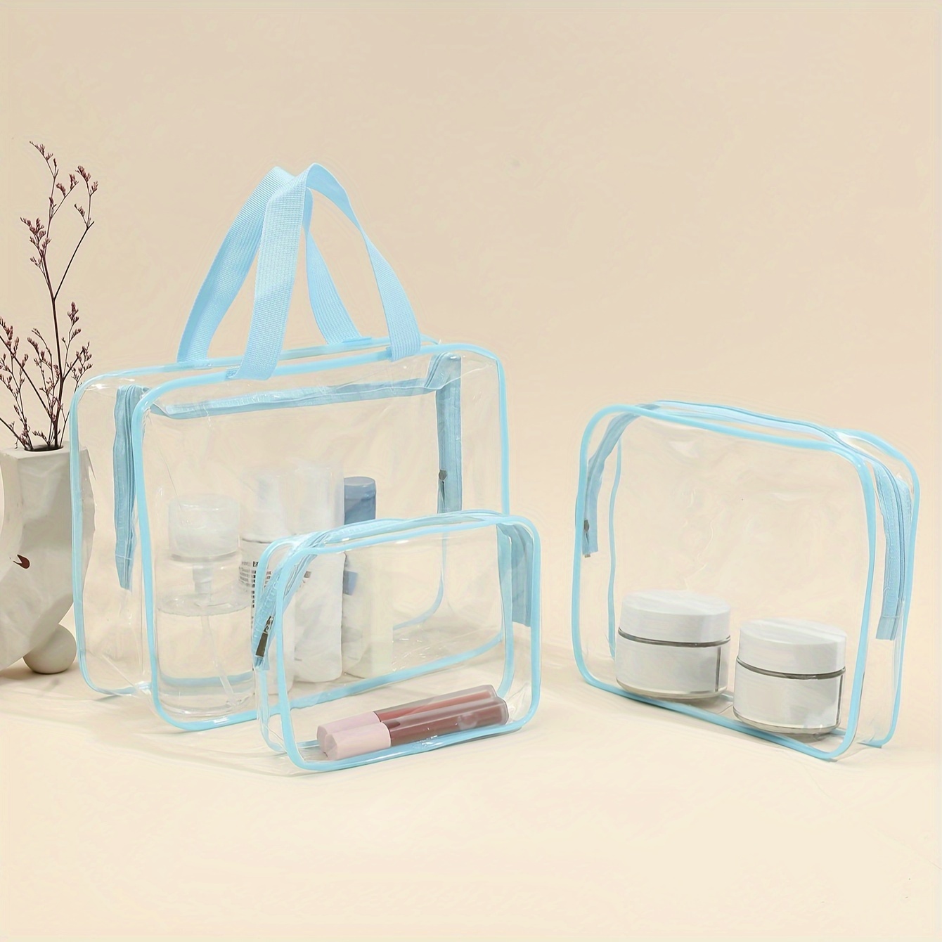 Veki Juego de 3 piezas de neceser transparente aprobado por la TSA, bolsa  de maquillaje tamaño cuarto de galón, bolsa de viaje impermeable para
