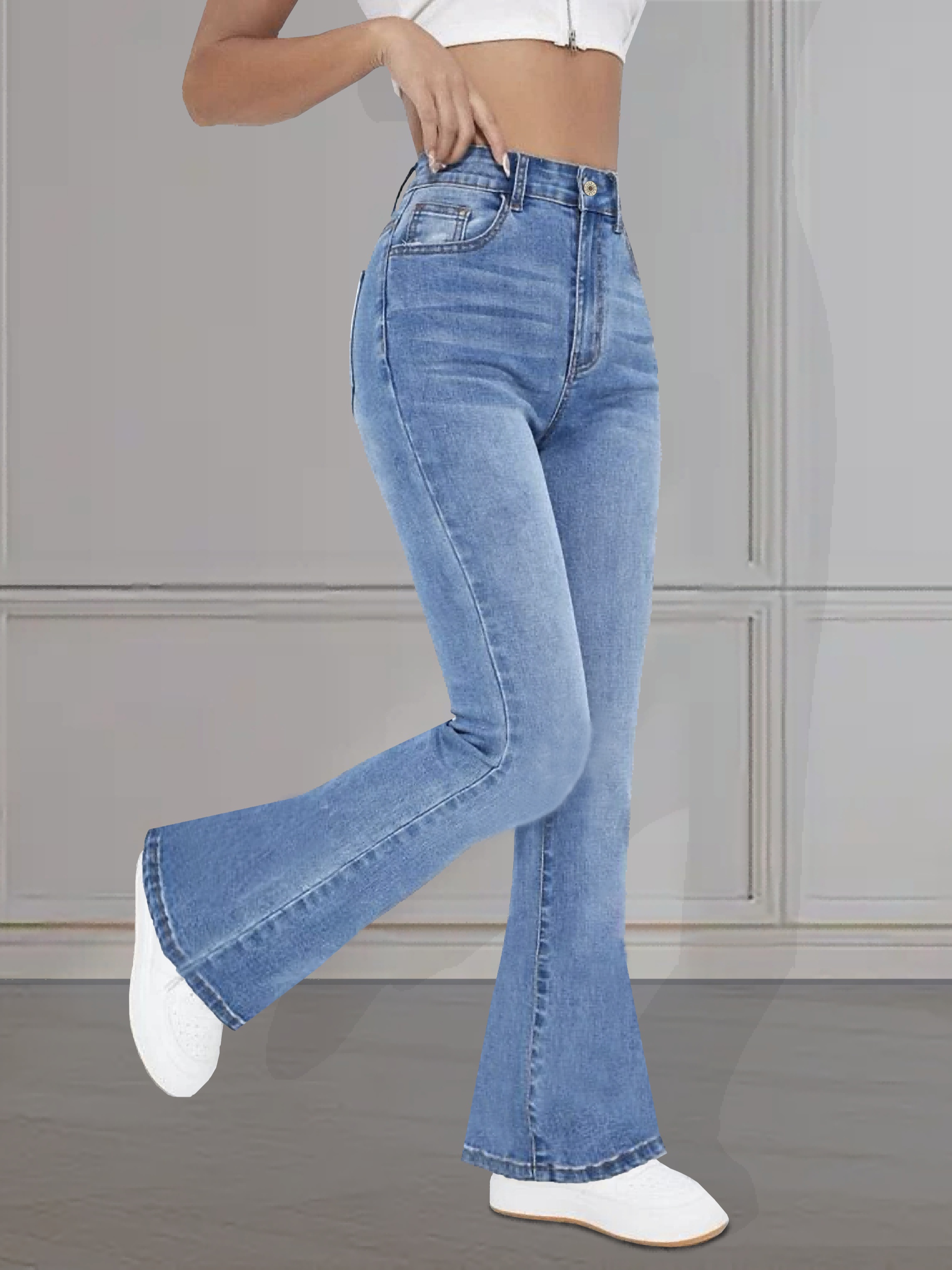 High Stretch Casual Bootcut Jeans Slant Pockets Versatile - Temu